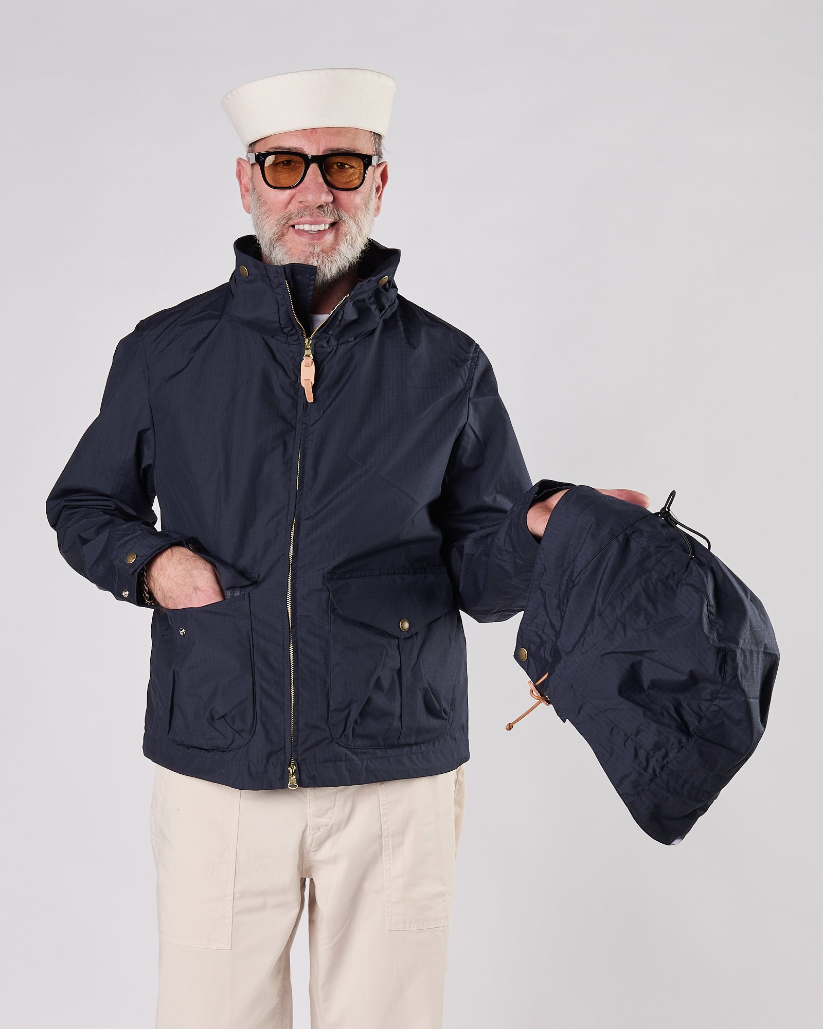 Giacchetto Manifatture Ceccarelli blu in tessuto Rip-Stop nylon e cotone