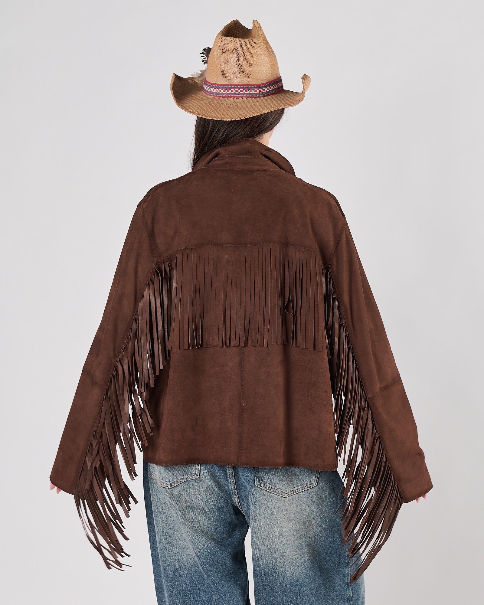 Giacchetto A|STORE in suede con frrange cognac