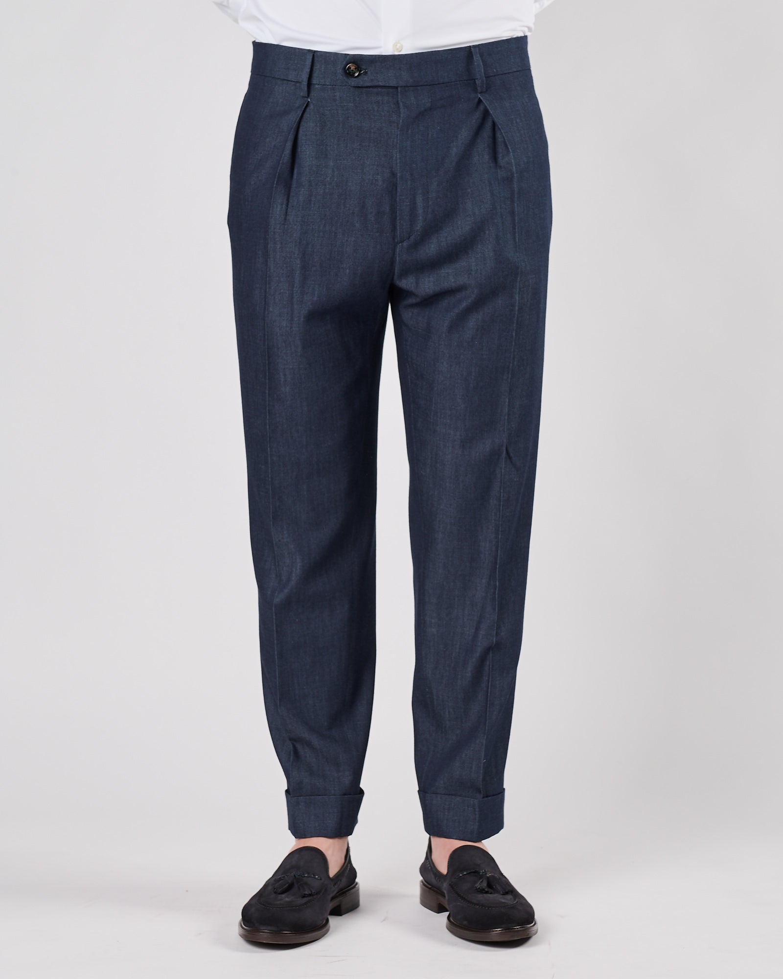 Pantalone Berwich una pence francese blu effetto denim