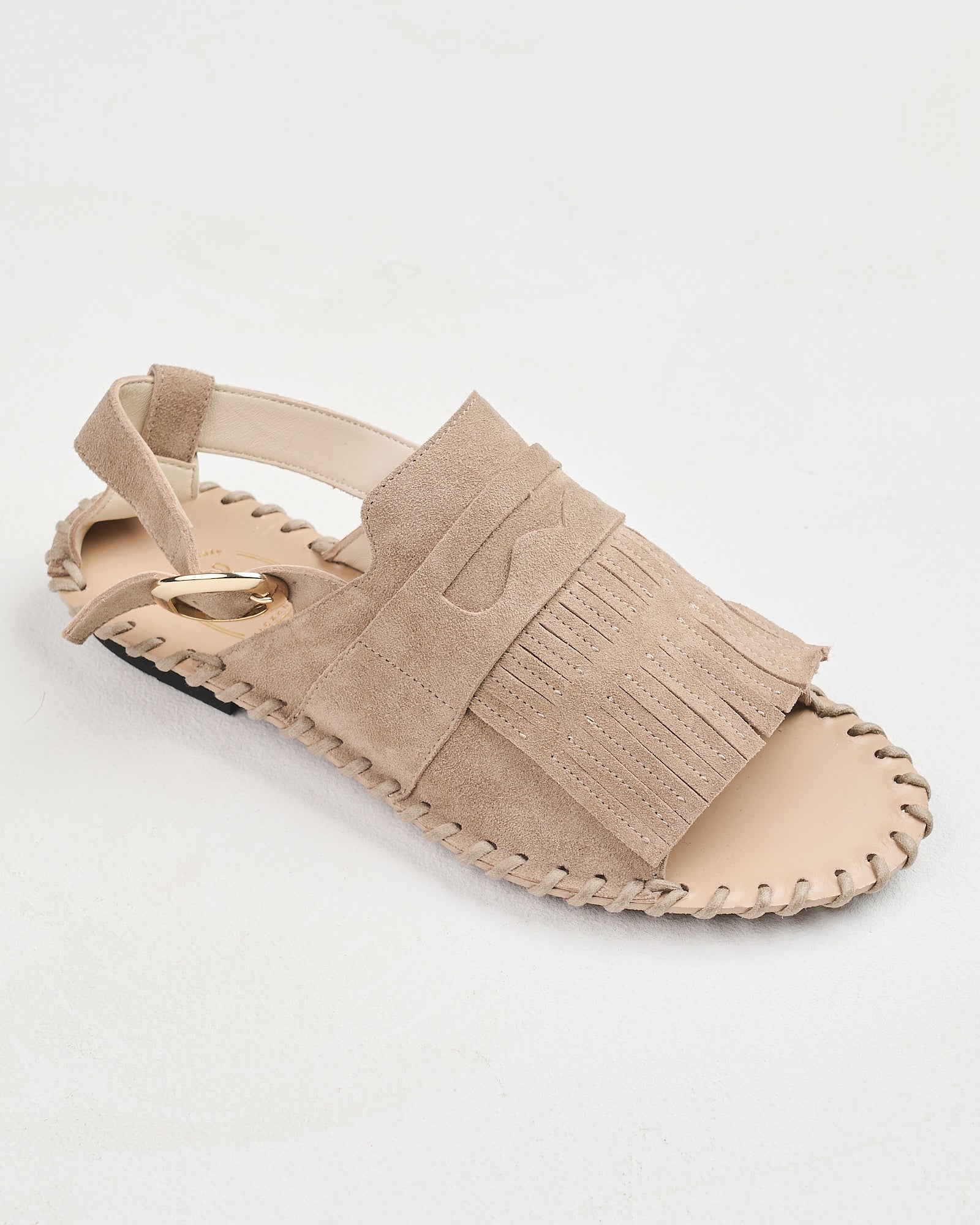 Ciabatta Alexander Hotto in suede con frange beige