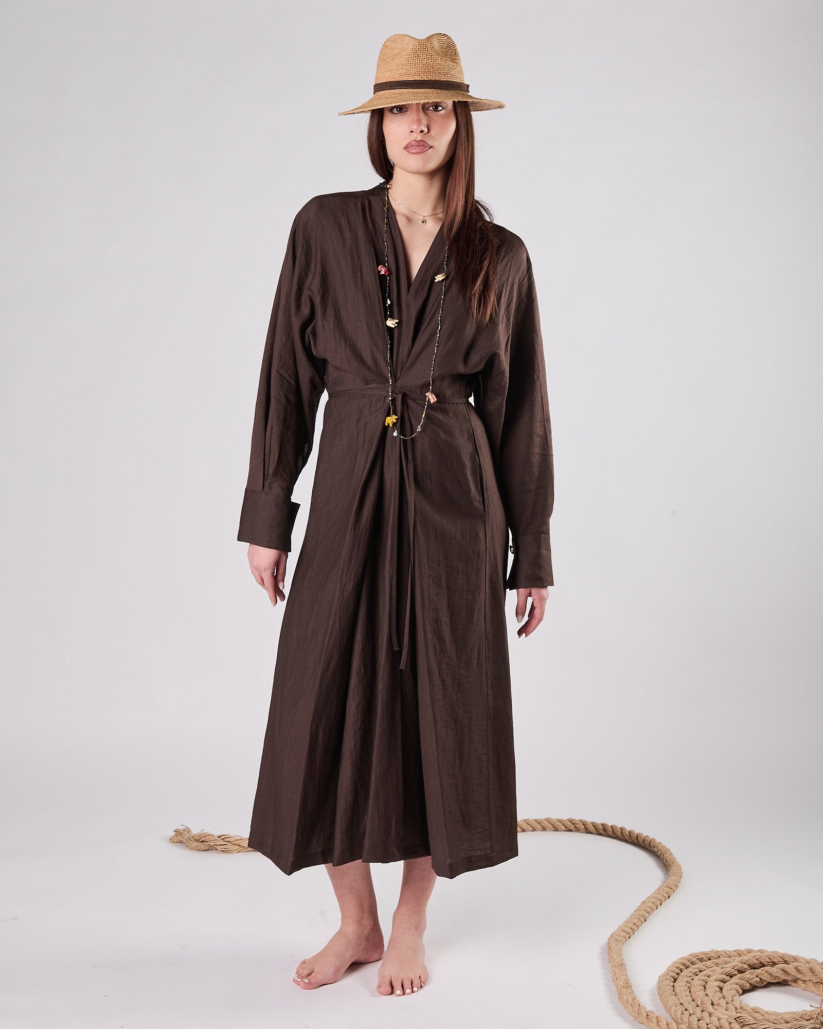 Abito Tela9 kimono in lino moro