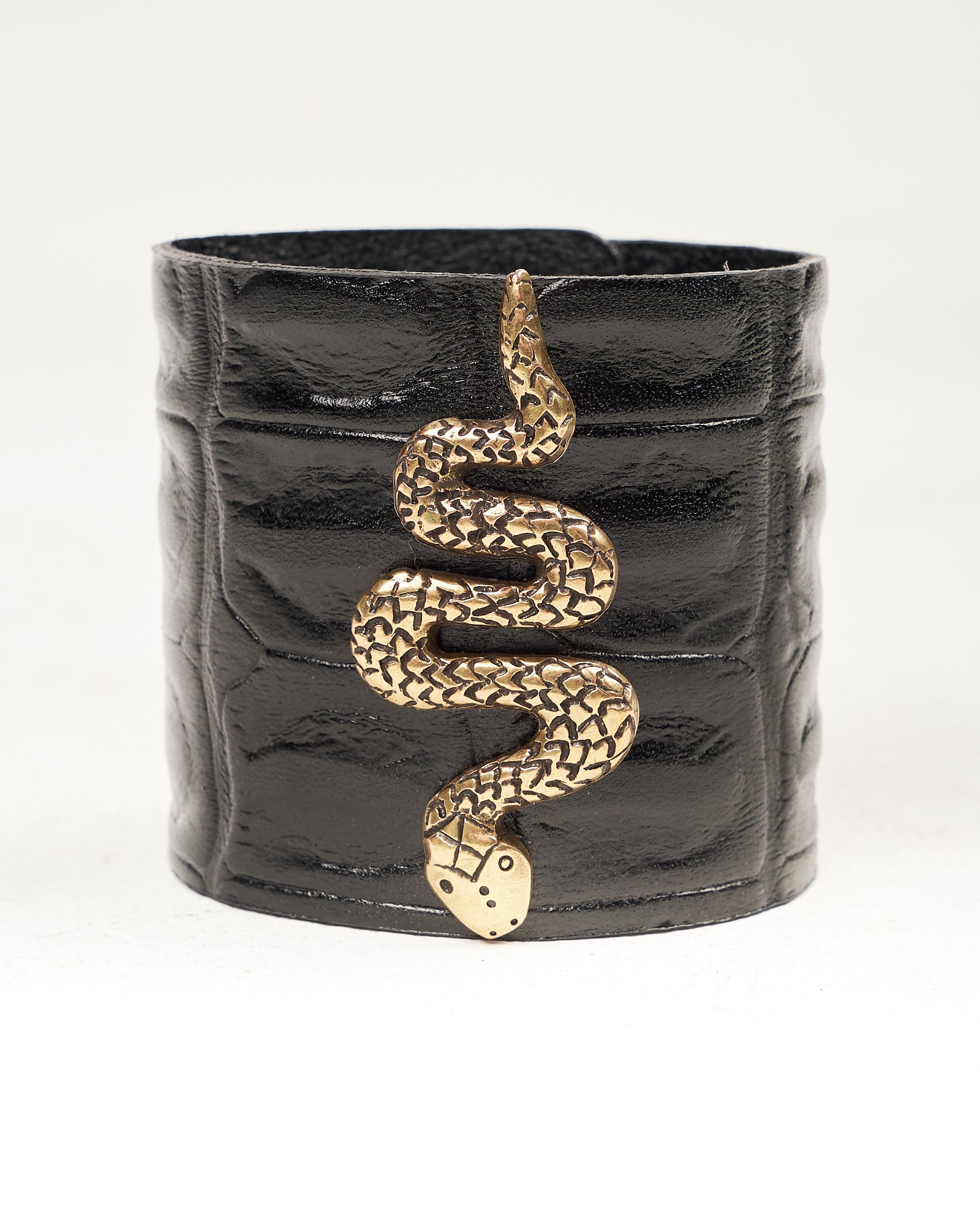 Bracciale Alberto Luti in pelle nero in cocco con serpente