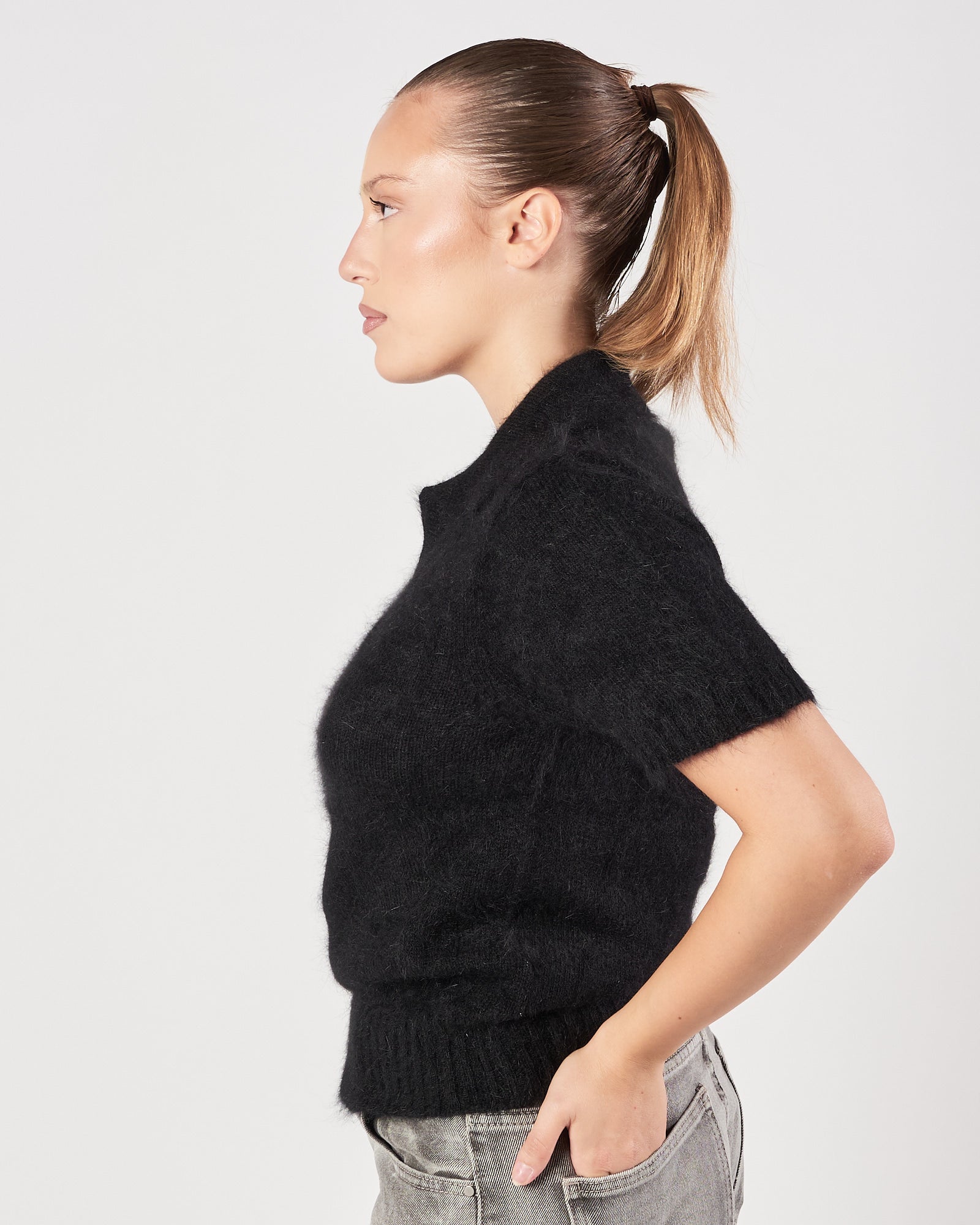 Polo Roberto Collina manica corta in angora nera