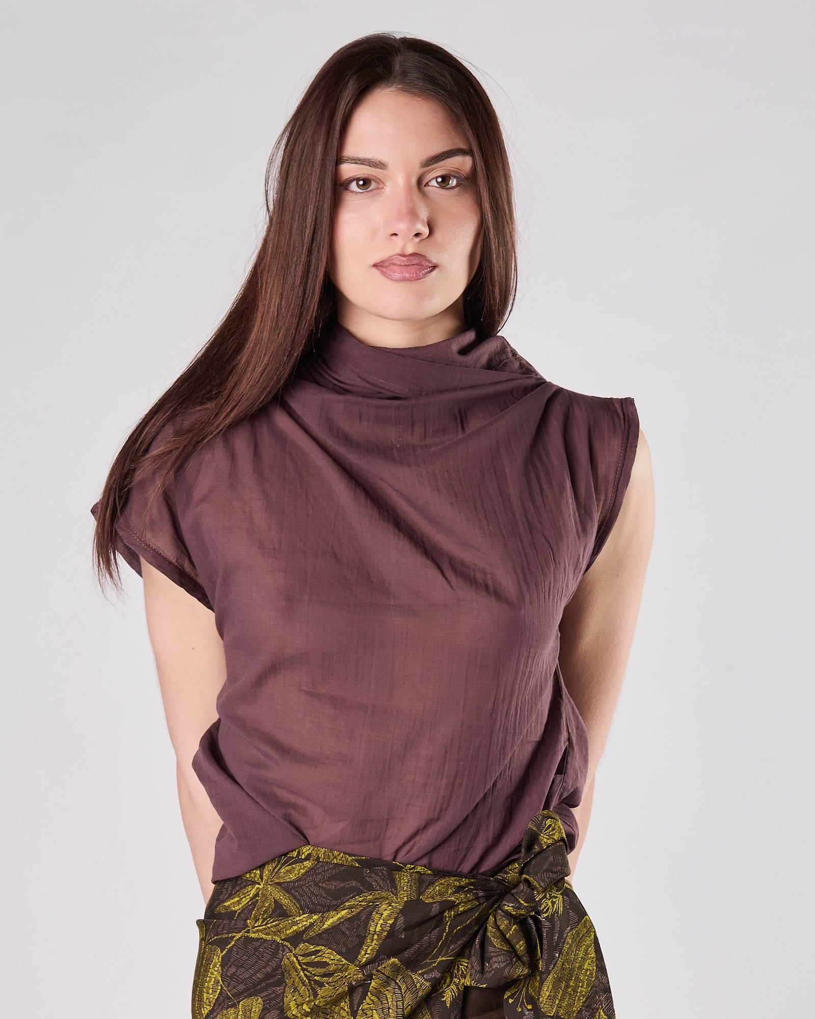 Blusa Tela9 in mussola lavata prugna