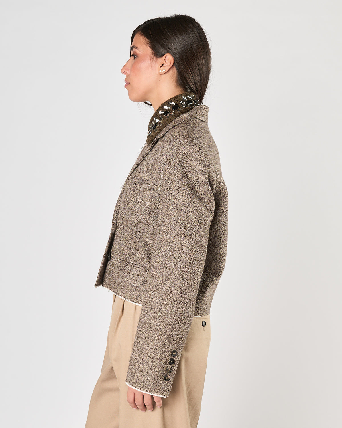 Giacca Tela9 doppio petto corta beige