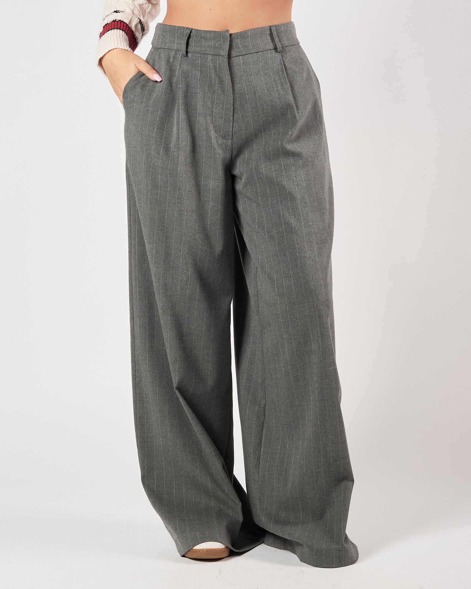 Pantalone Marc Ellis largo gessato grigio