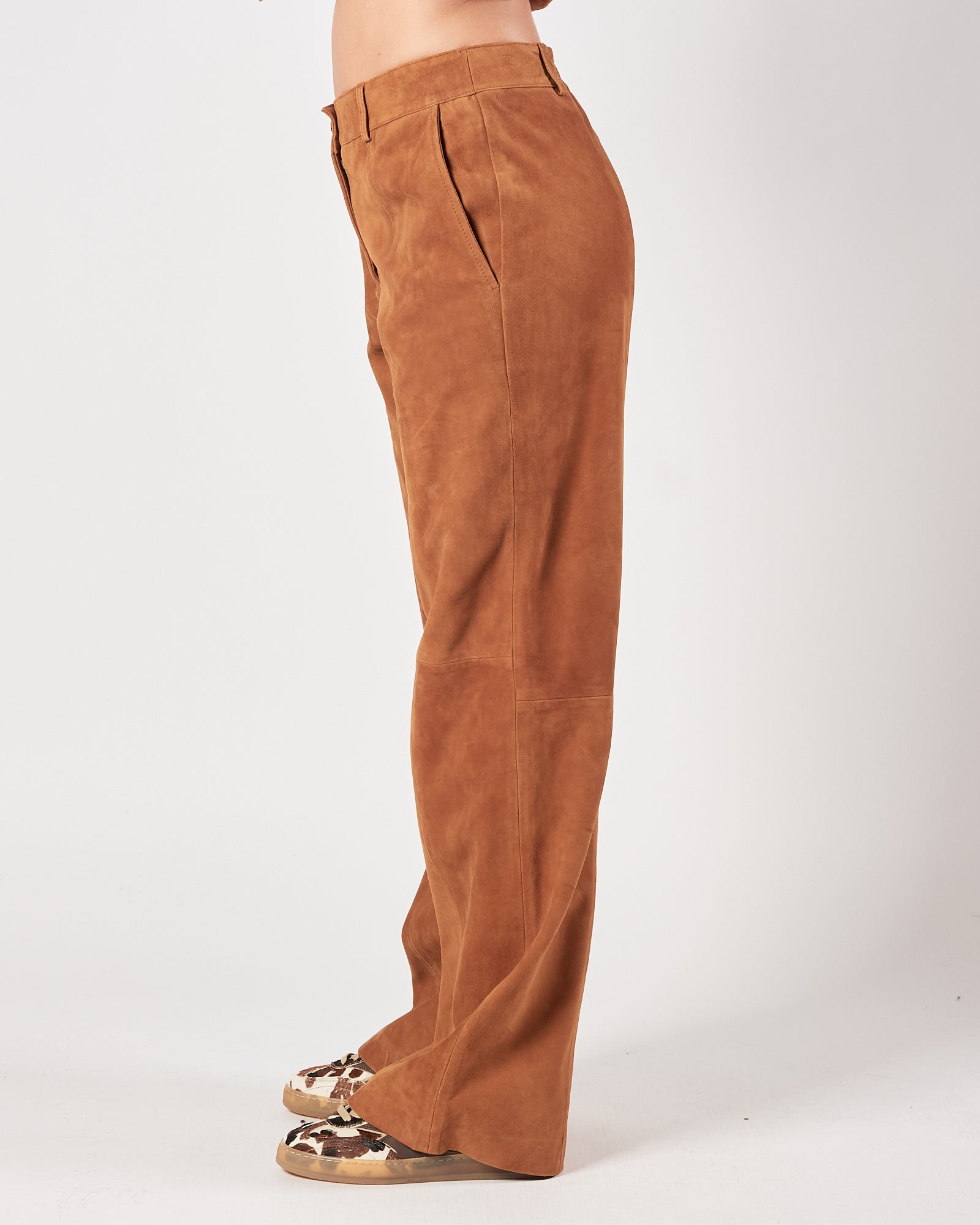 Pantalone Tela9 largo in suede ruggine