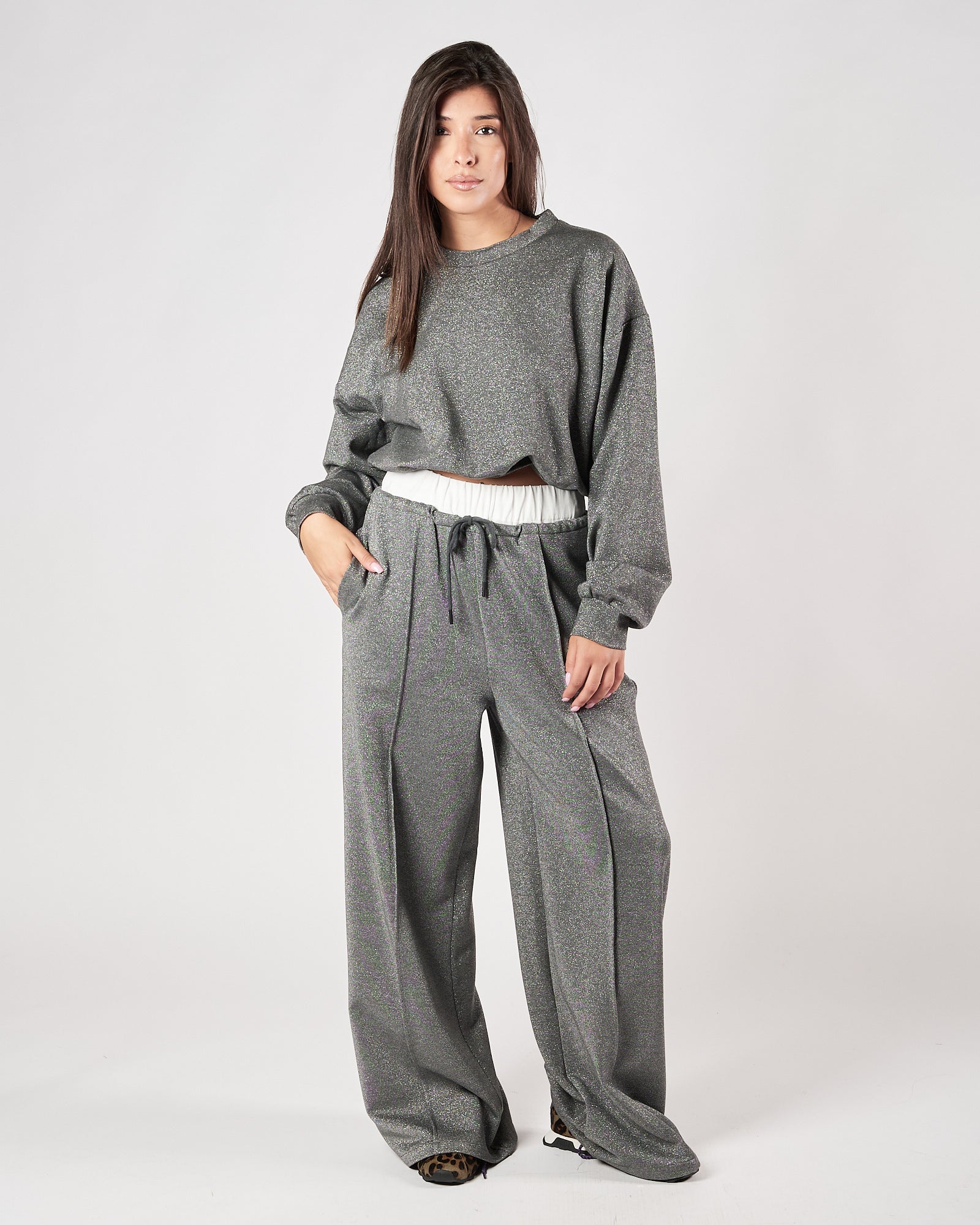 Pantalone Eleh tuta grigio lurex