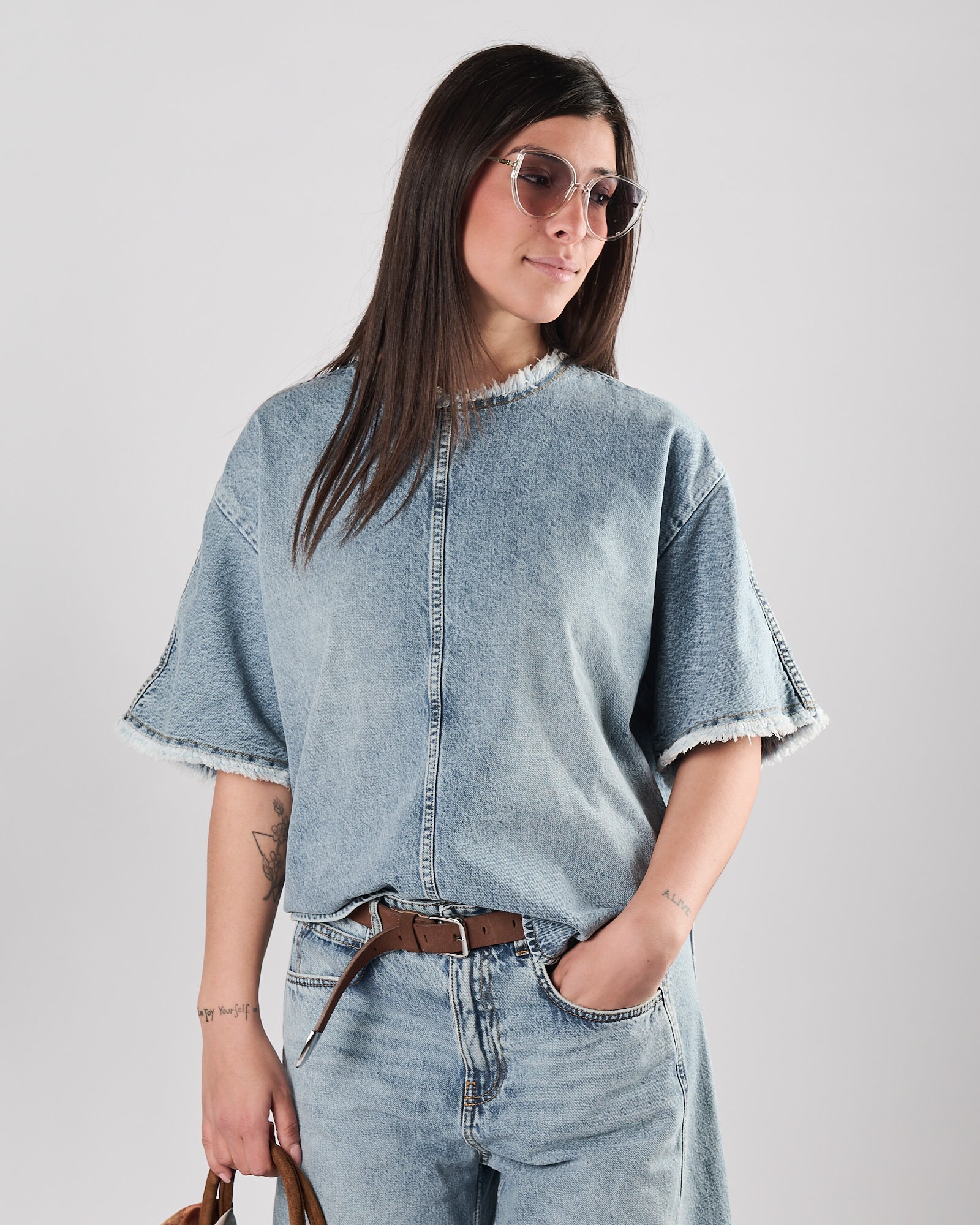 Casacca Tela9 in denim azzurro manica corta