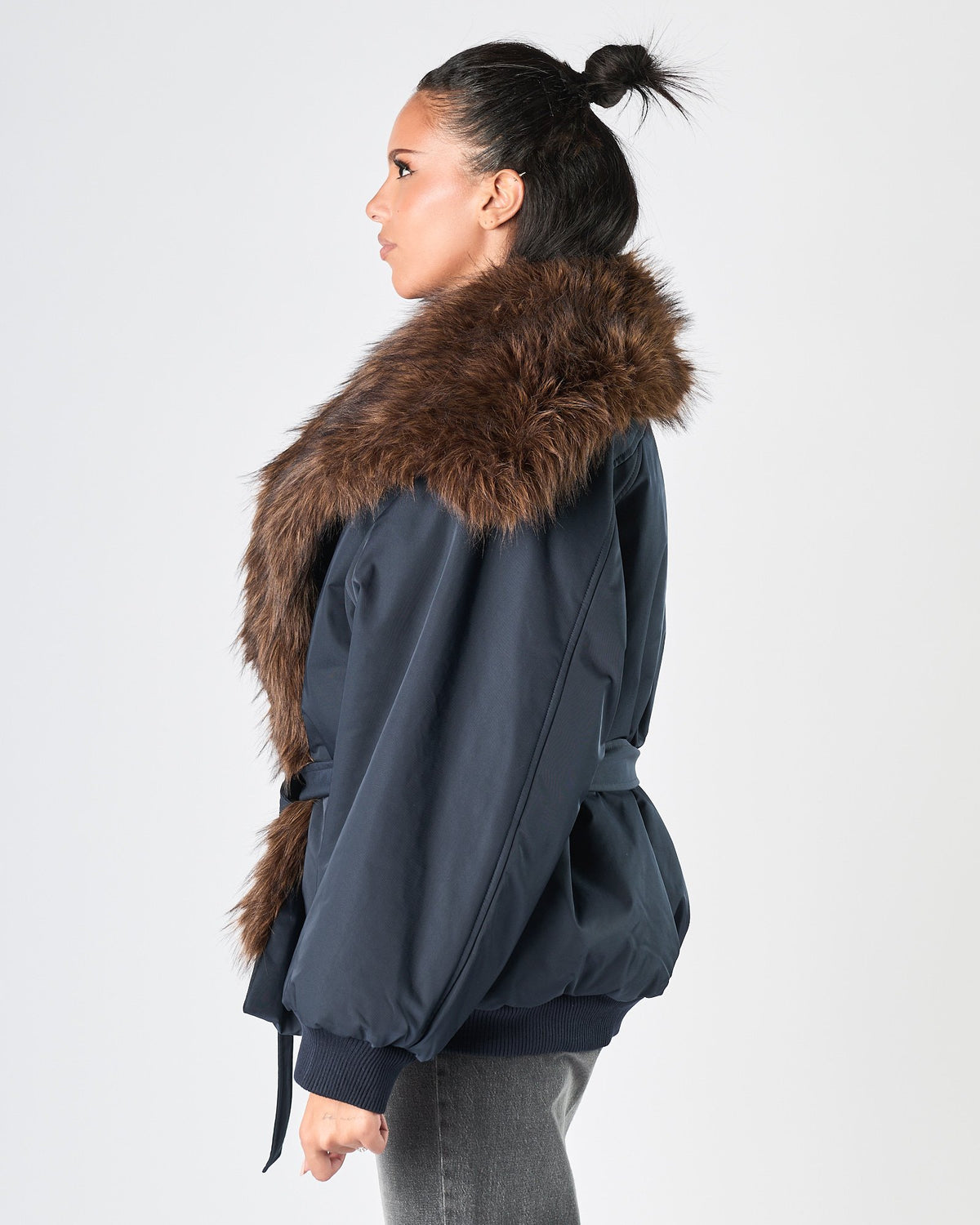 Giaccone Eleh blu ecopelliccia moro