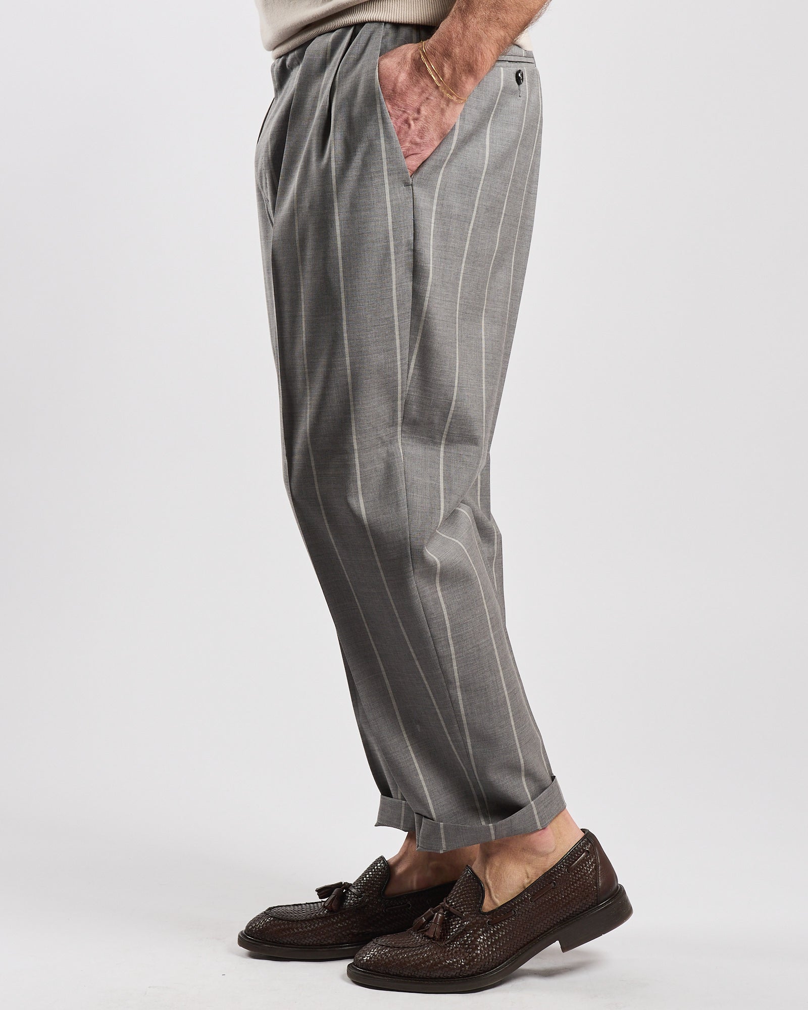 Pantalone Lbm1911 doppia pence gessato grigio