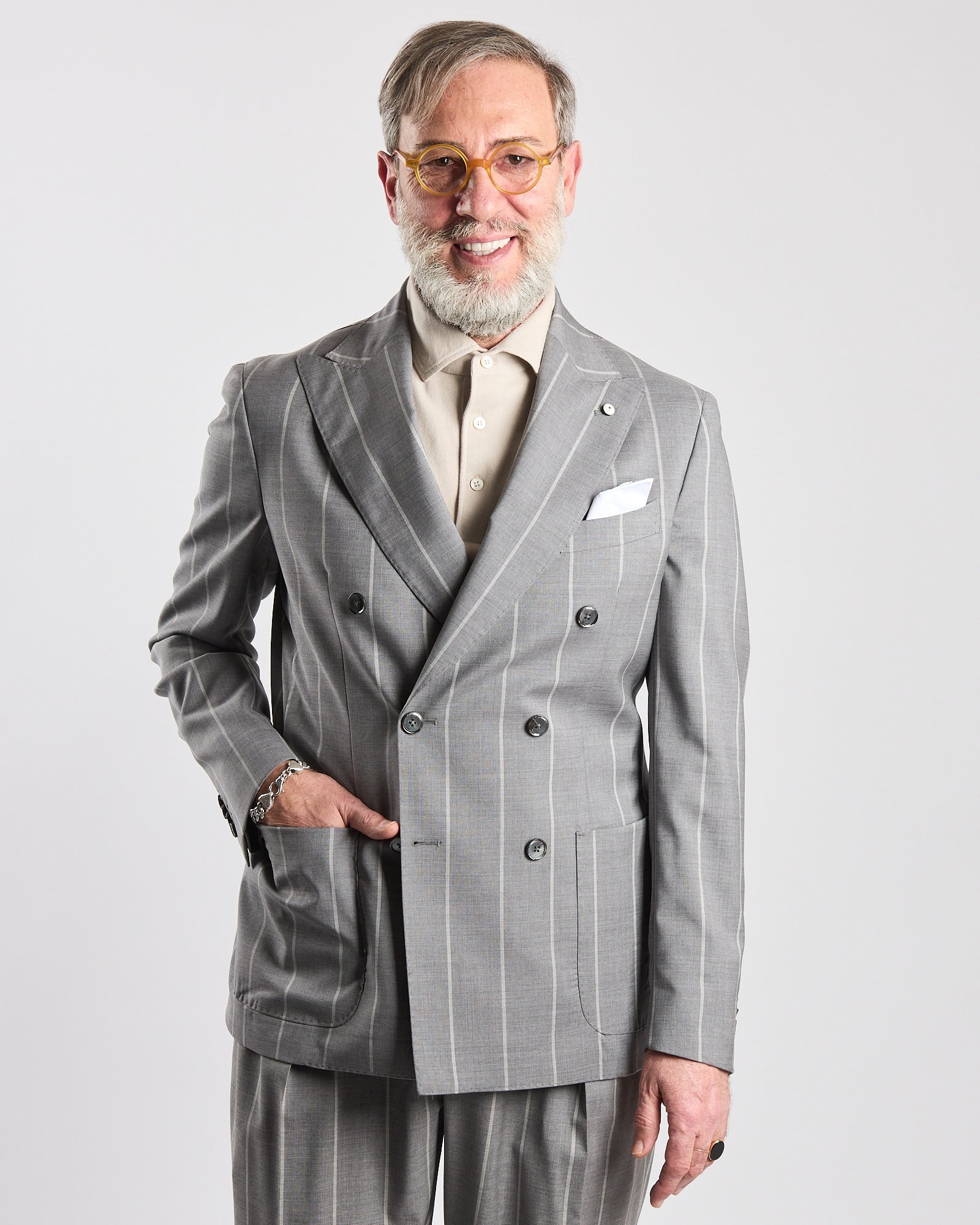 Giacca Lbm1911 doppio petto gessata grigia