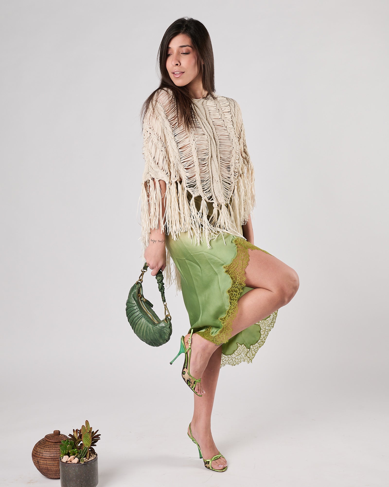 Gonna Mes Demoiselles sfumata verde con pizzo