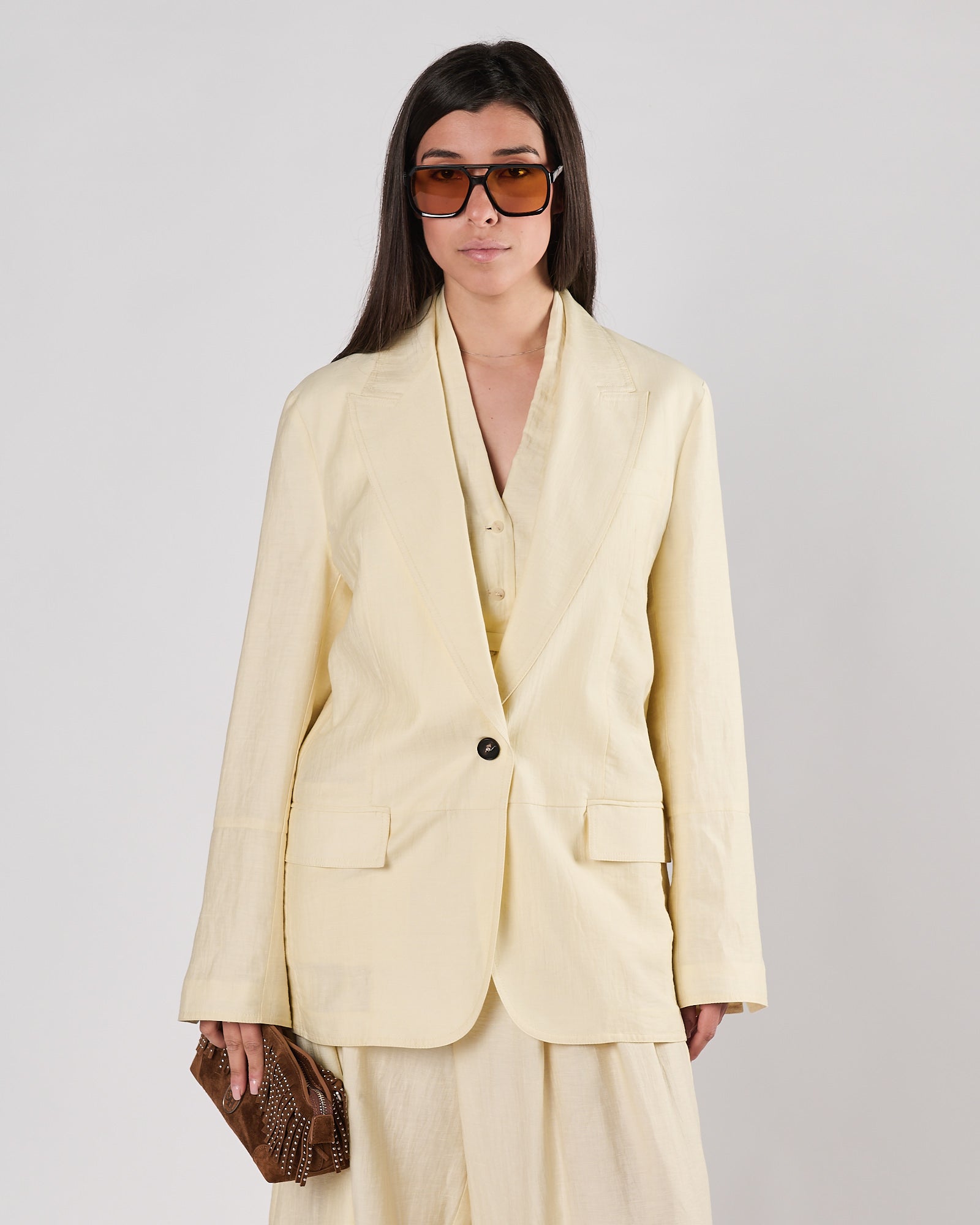 Giacca Tela9 un petto in lino avorio