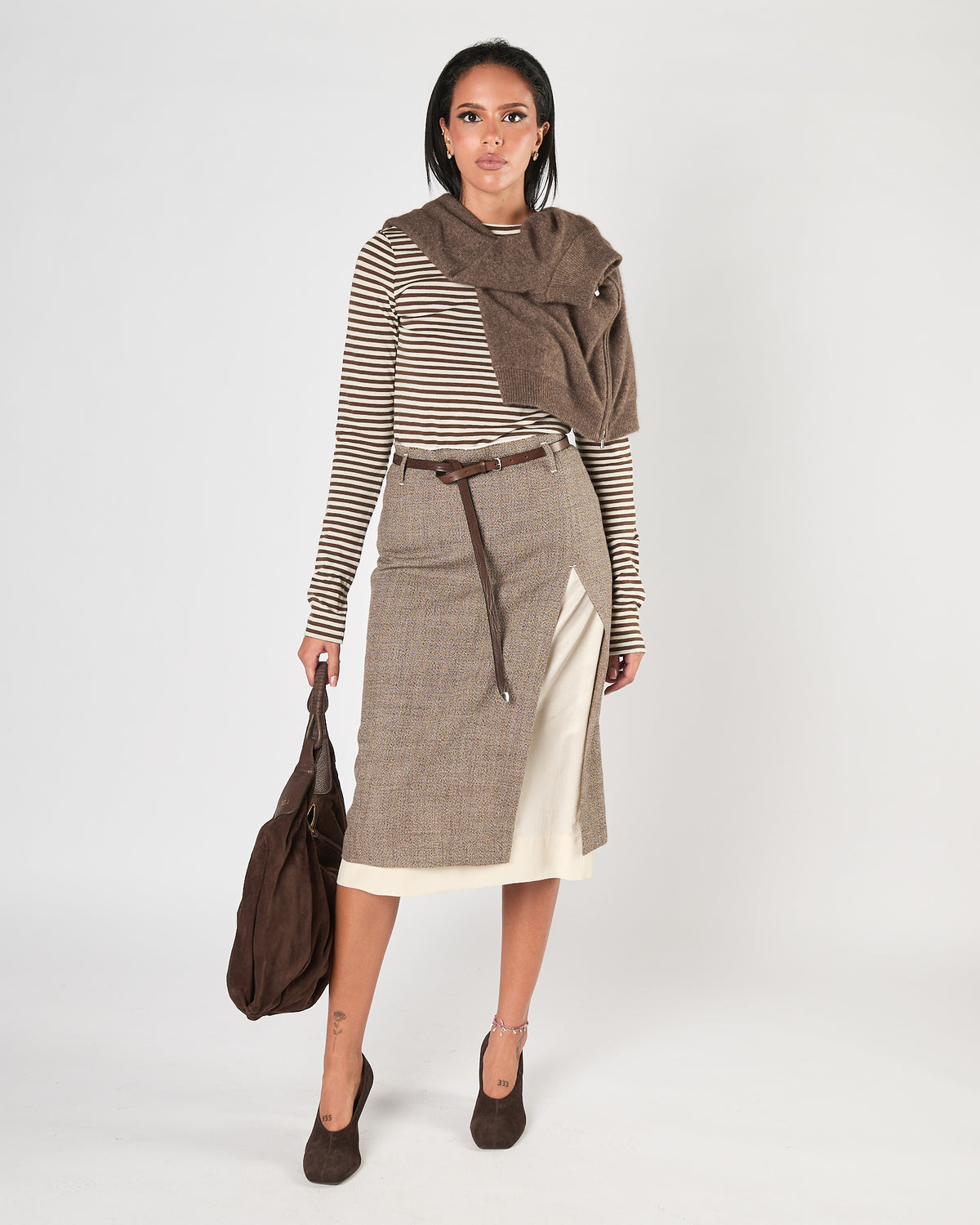 Gonna Tela9 midi asimmetrica beige