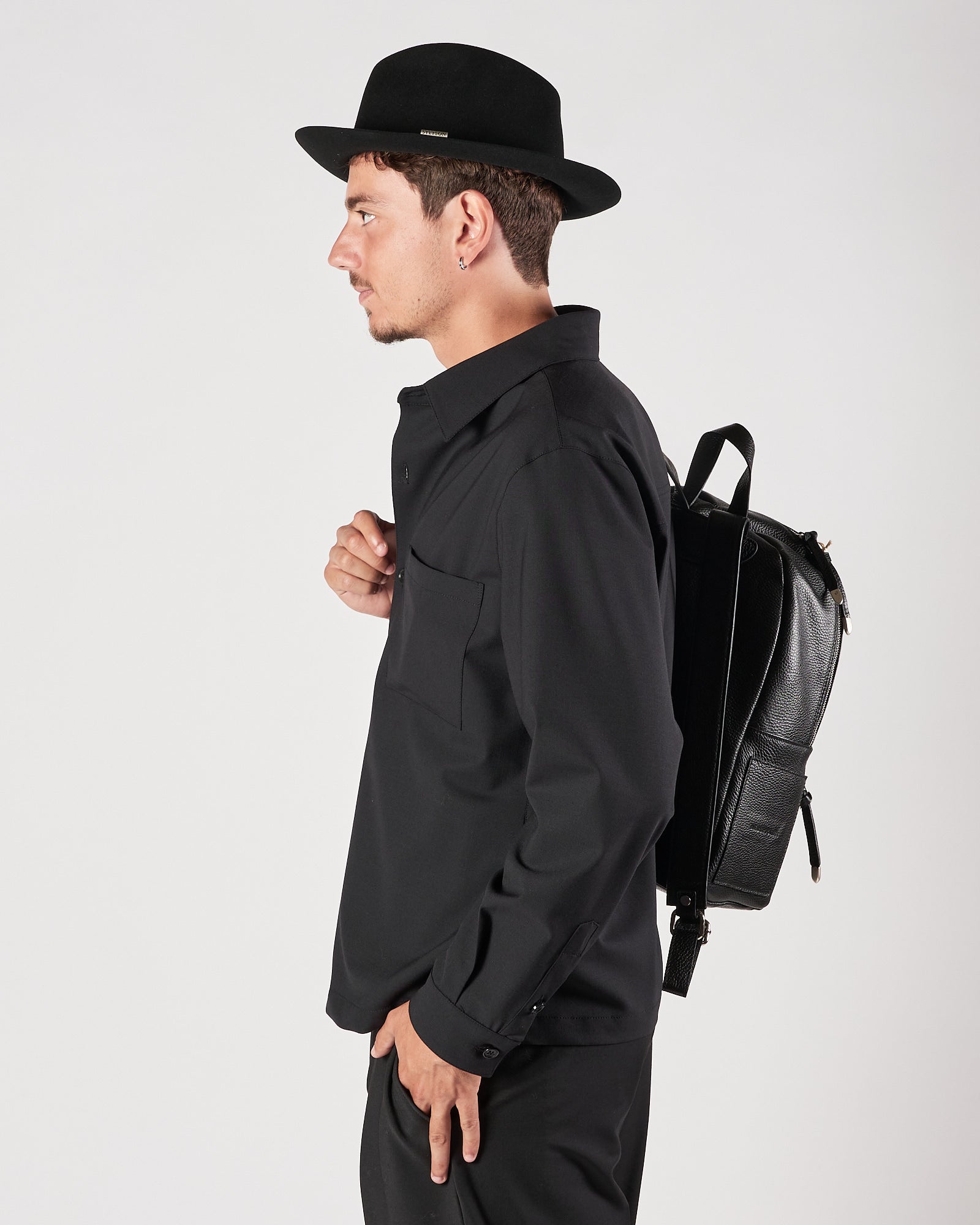 Camicia A|STORE uomo in lana con bottoni nera