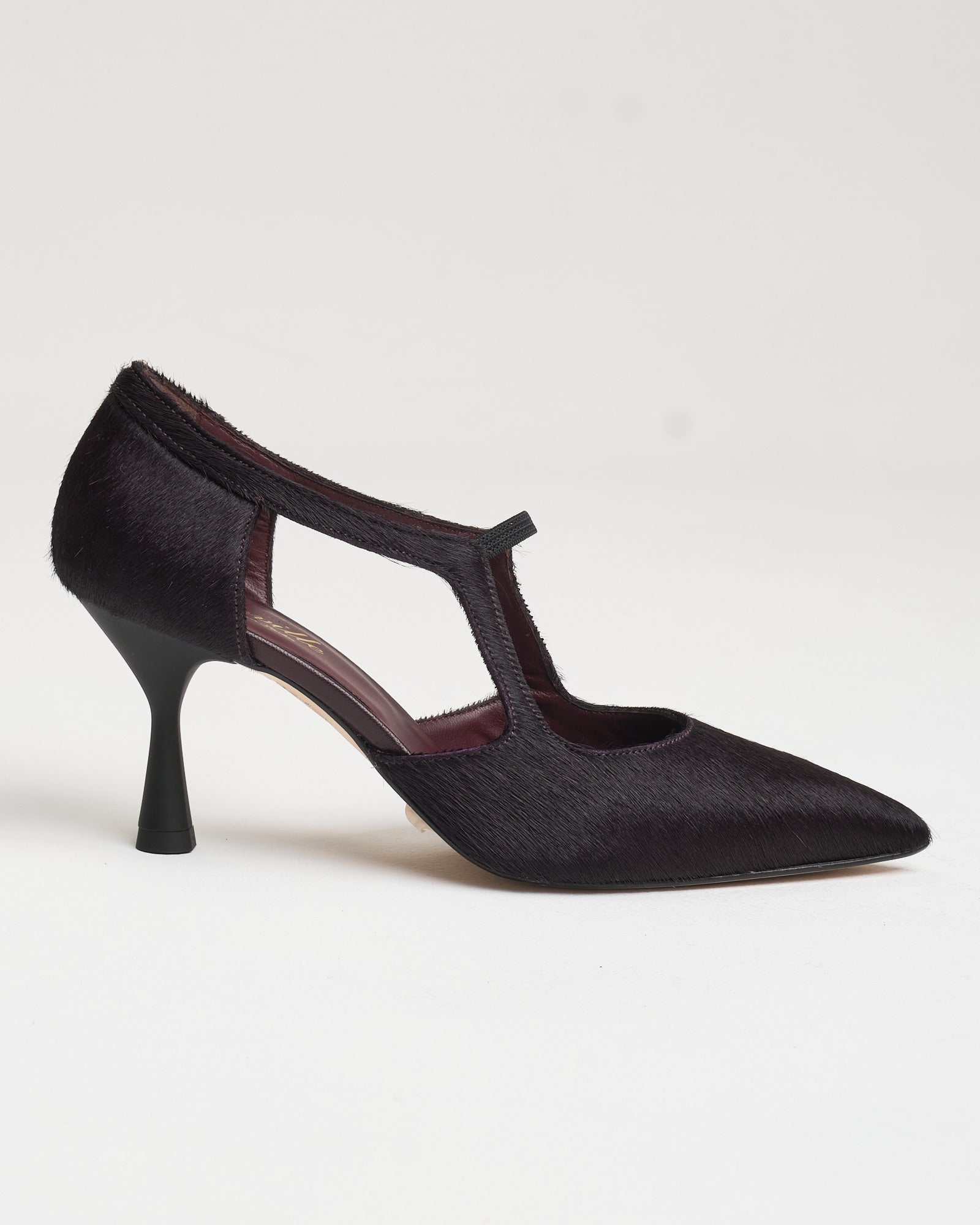 Scarpa Cheville cavallino bordeaux con taccco