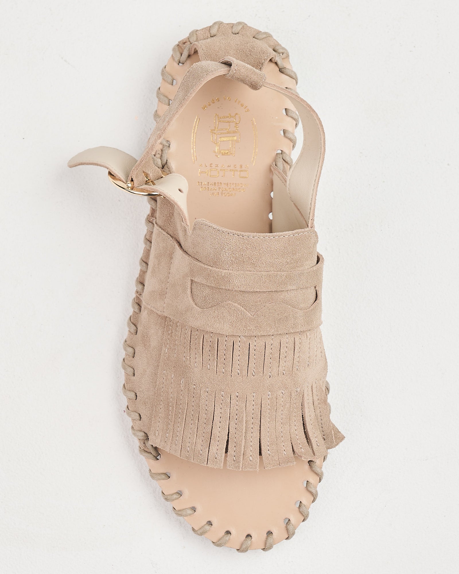 Ciabatta Alexander Hotto in suede con frange beige