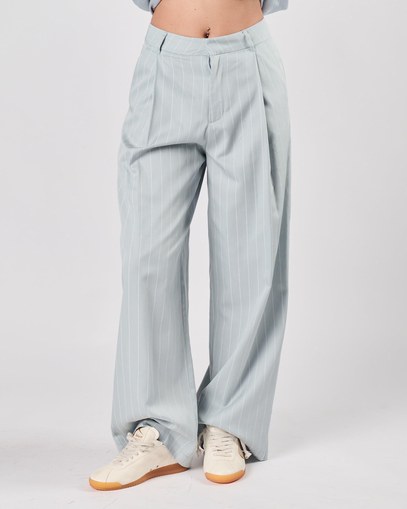 Pantalone Eleh morbido gessato celeste