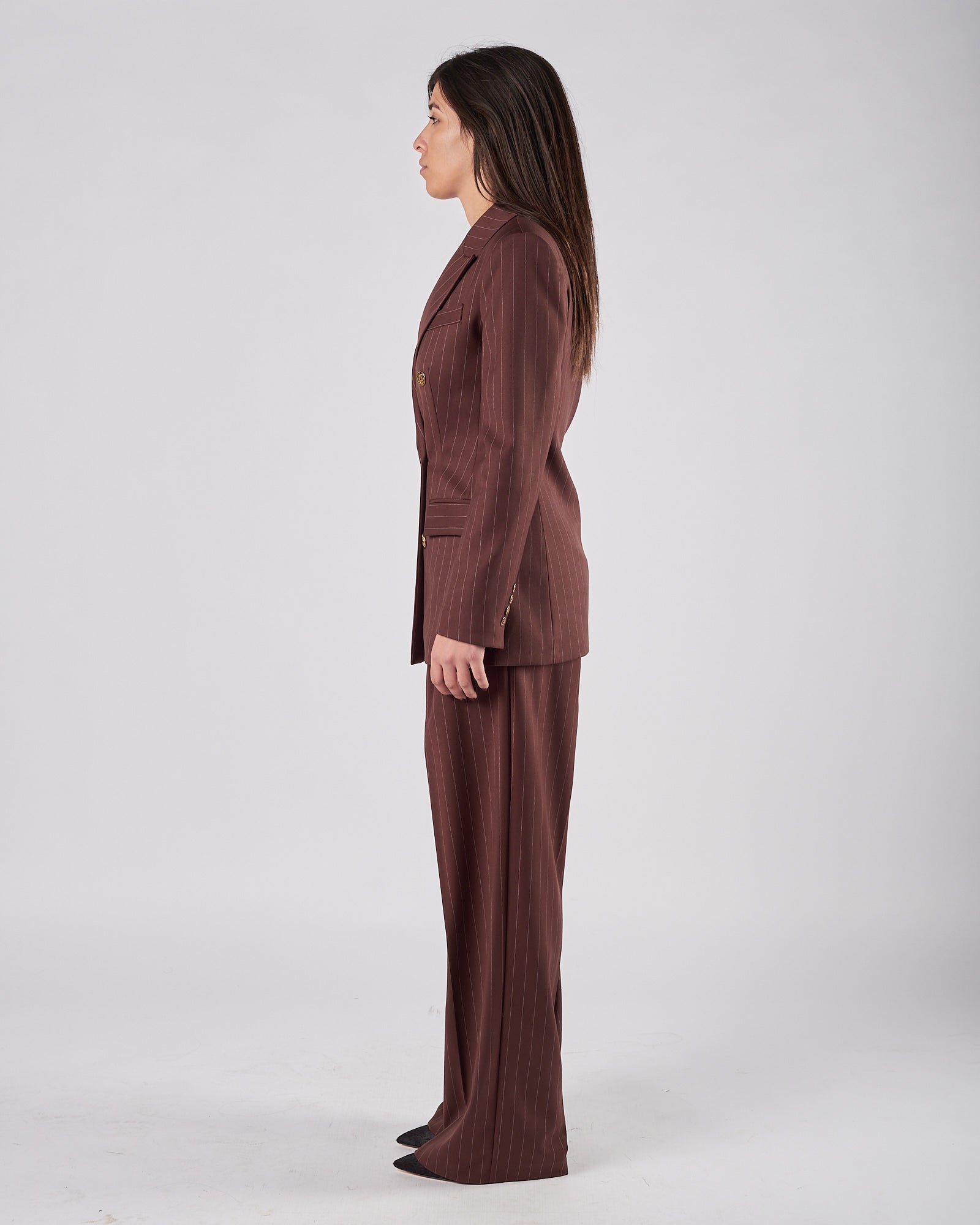 Pantalone Silence largo gessatro cioccolato