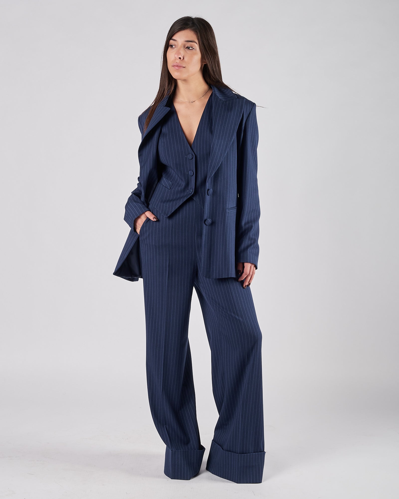 Giacca Silence in petto gessata denim