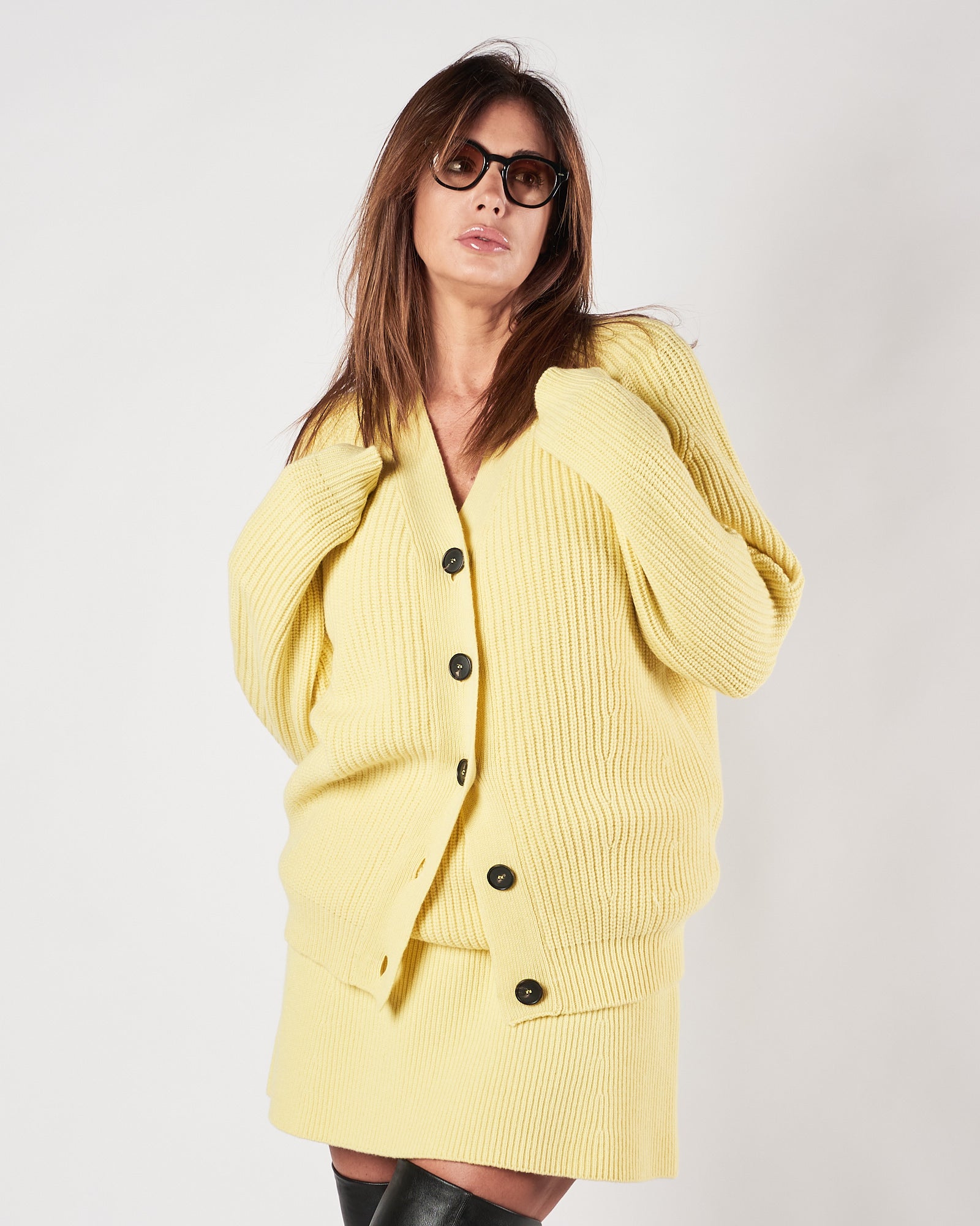 Cardigan Tela9 in maglia lime