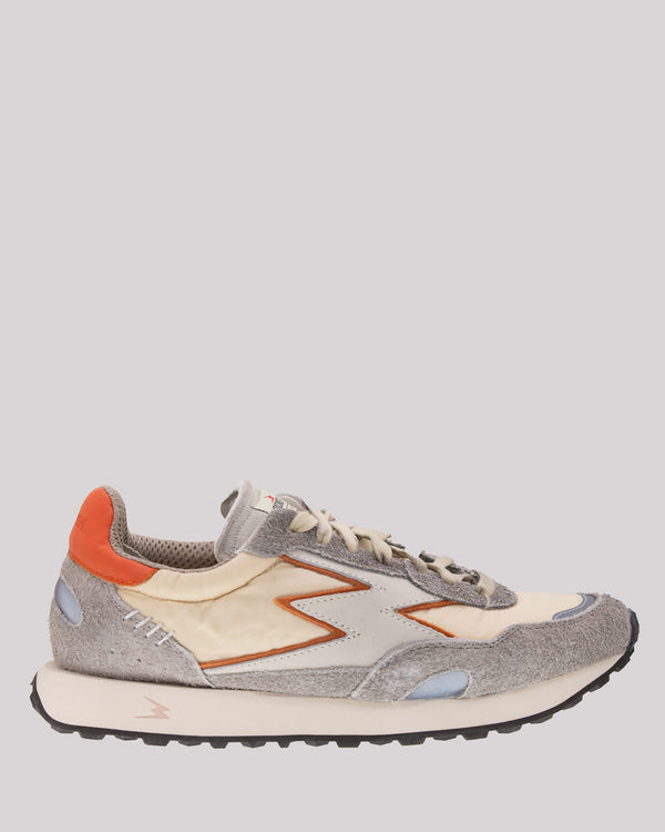 Sneaker Moaconcept in nylon e suede grigio effetto sporcatoe arancio