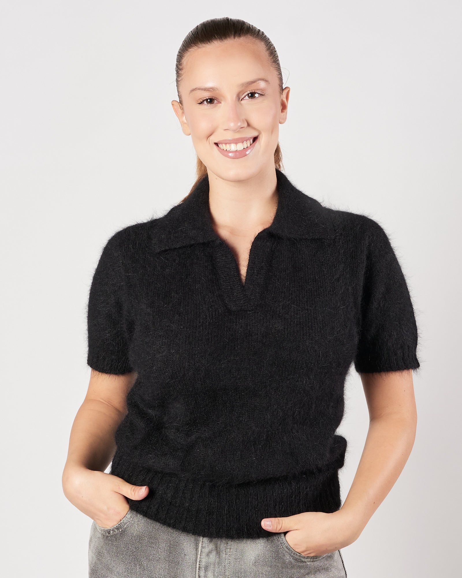 Polo Roberto Collina manica corta in angora nera