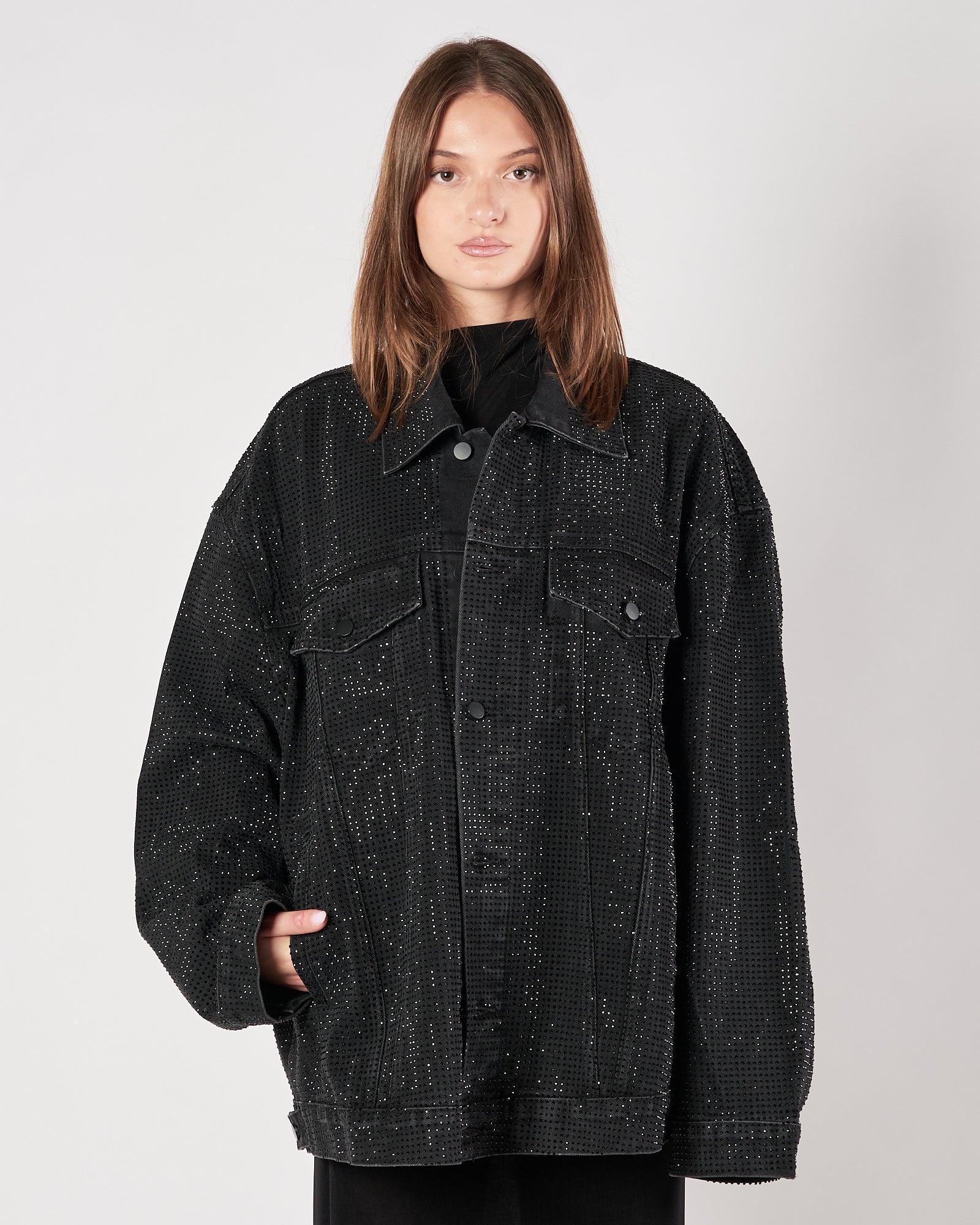 Giacchetto Eleh di jeans over con brillantini