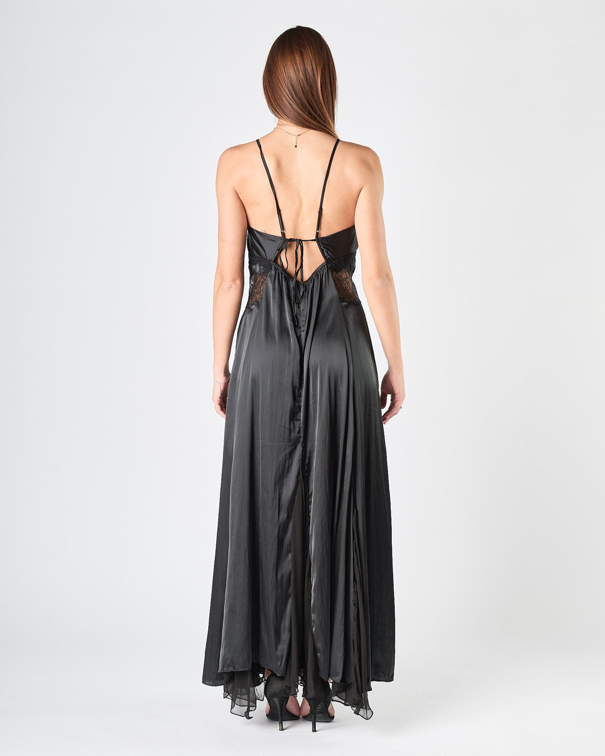 Abito Mes Demoiselles in satin lungo con pizzo nero