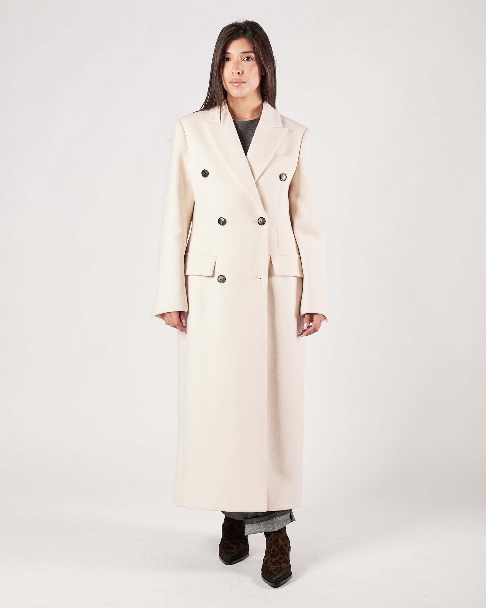 Cappotto Tela9 doppio petto lungo panna