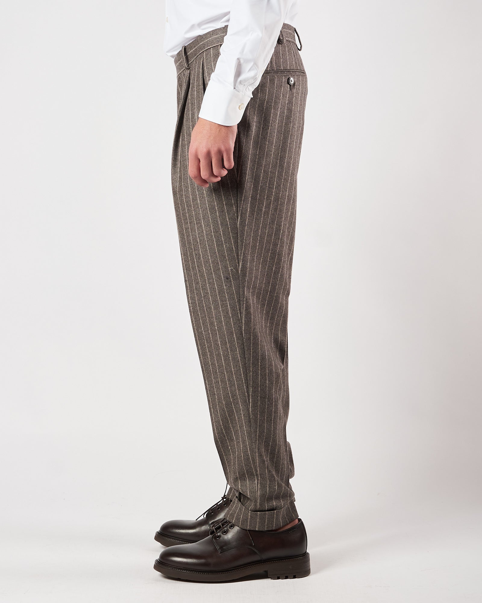 Pantalone Luigi Bianchi doppia pence gessato grigio