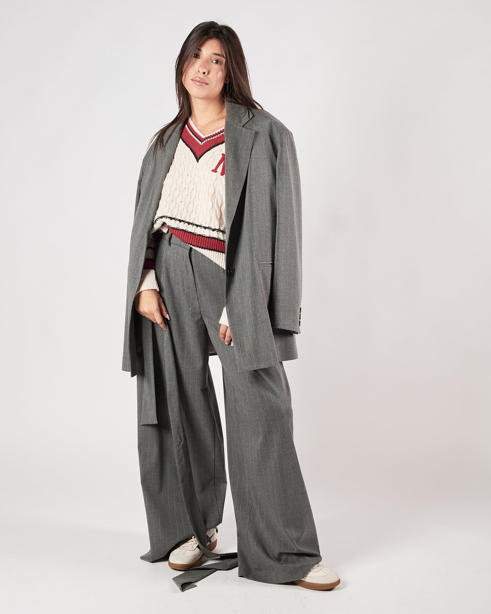 Pantalone Marc Ellis largo gessato grigio