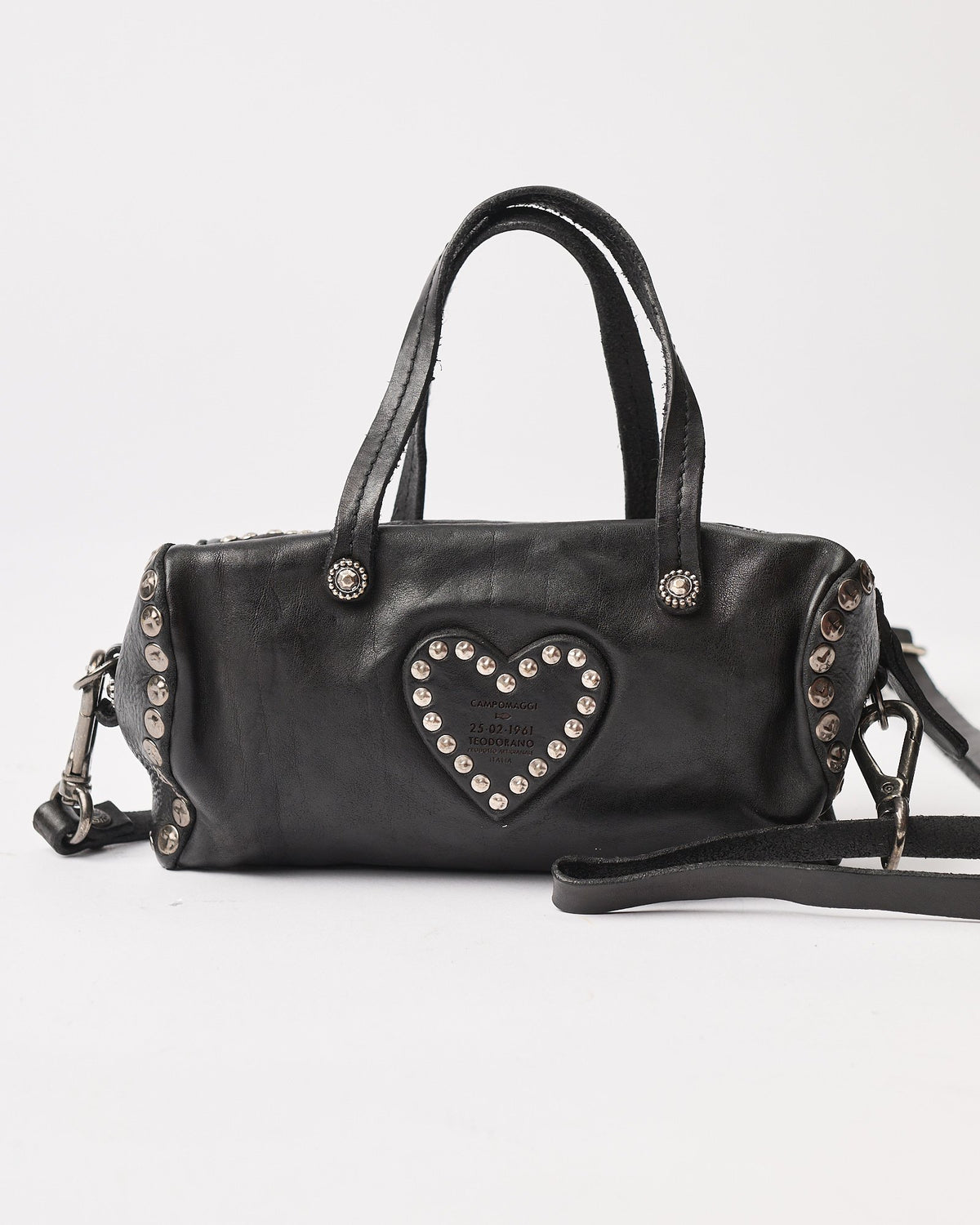 Borsa Campomaggi Dolly in pelle nera con borchie e strass