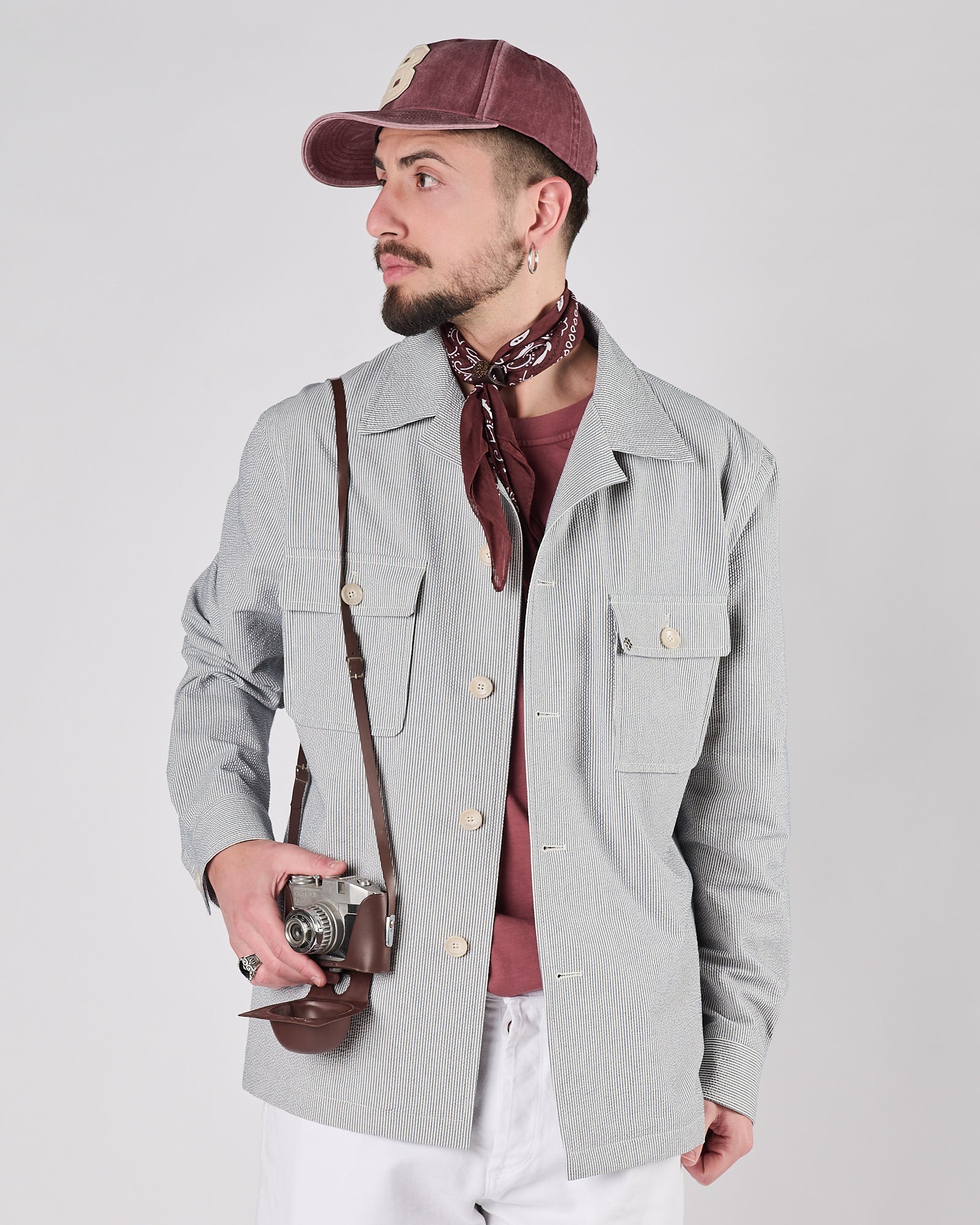 Giacca camicia Tagliatore rigata celeste seersucker