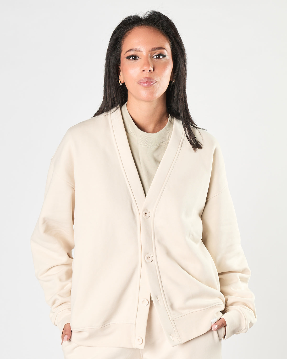 Cardigan Woc in felpa avorio over