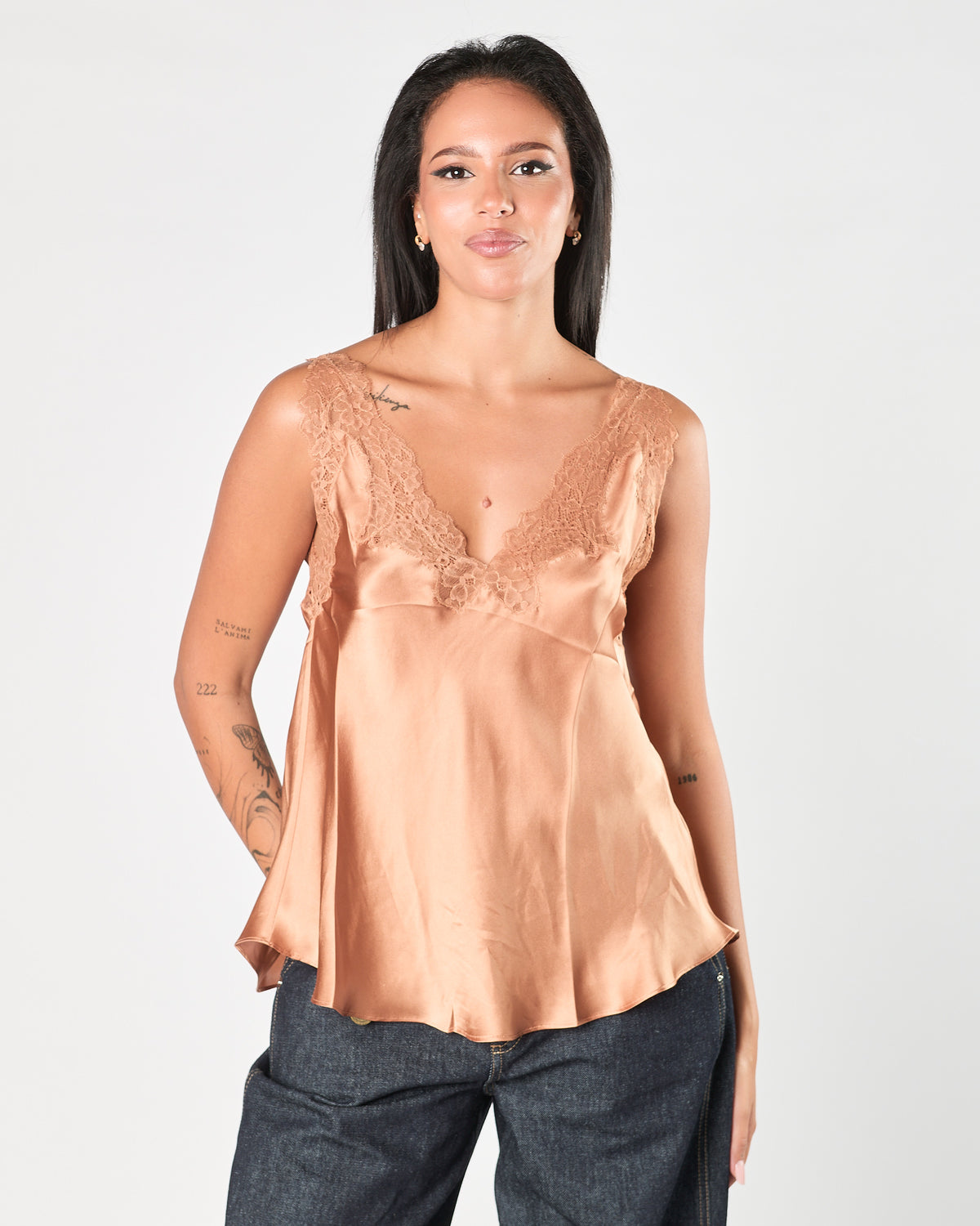 Canotta Mes Demoiselles con pizzo rosa cipria
