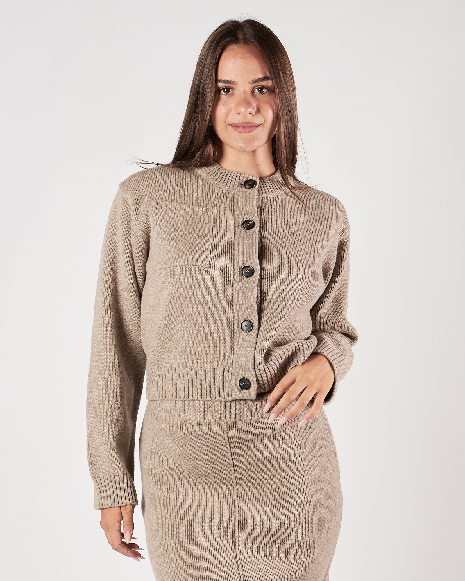 Cardigan Tela9 in maglia con bottoni tortora