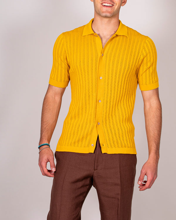 Camicia in maglia maniche corte gialla