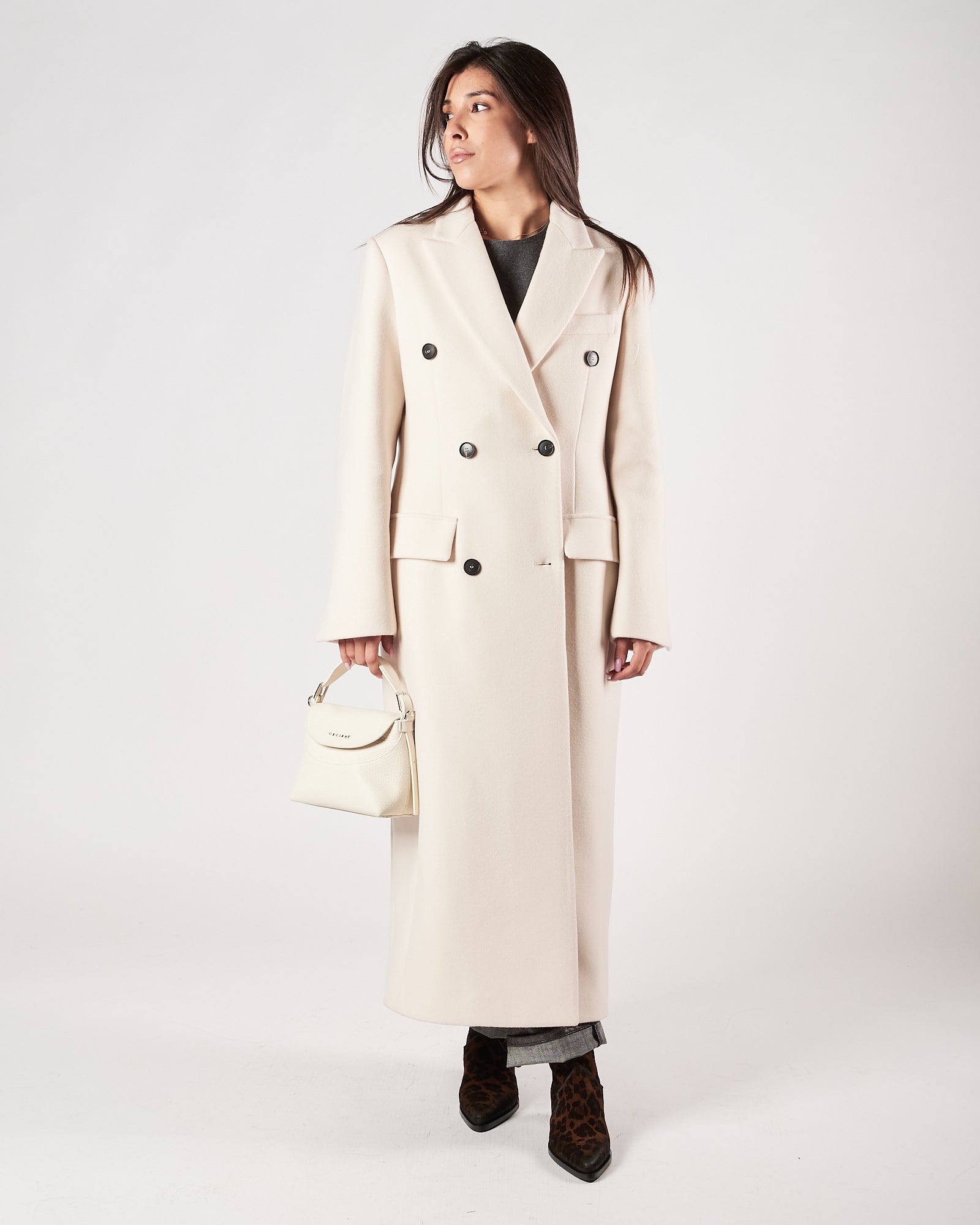 Cappotto Tela9 doppio petto lungo panna