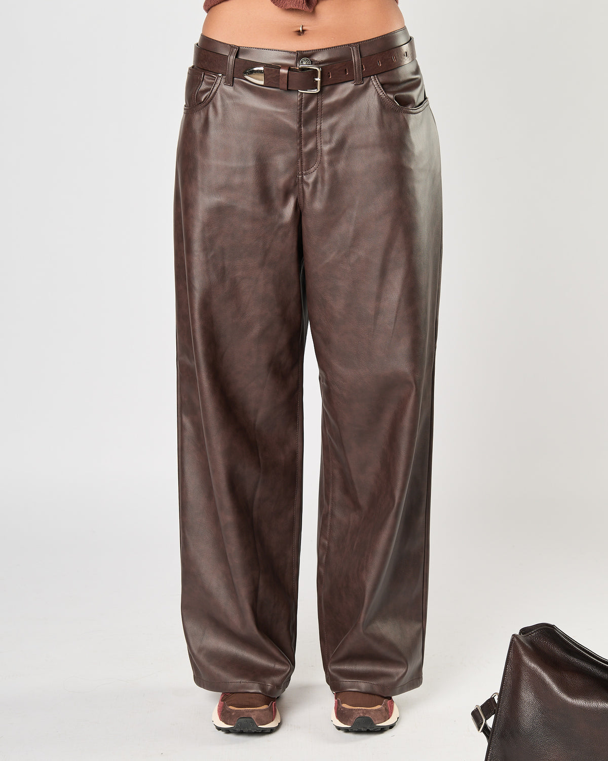 Pantalone God Save Denim in ecopelle moro