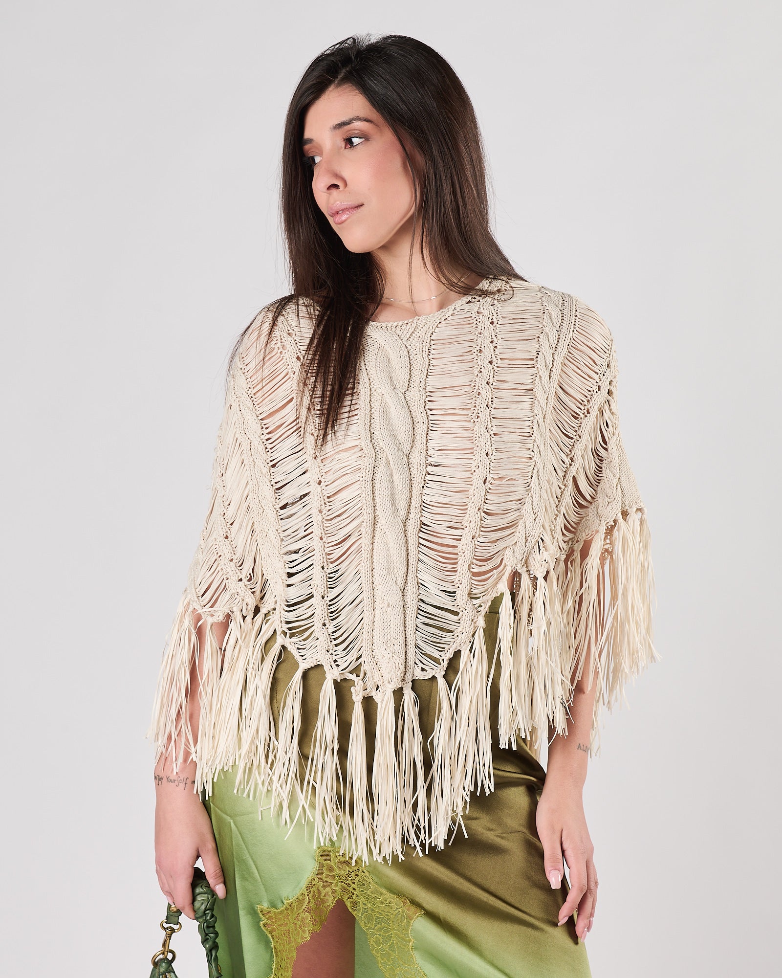 Top Mes Demoiselles con frange ivory