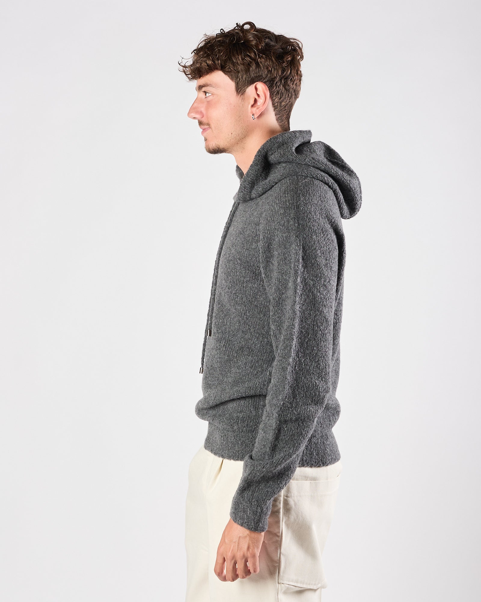 Maglia A|STORE lana e cachemere con cappuccio grigio antracite