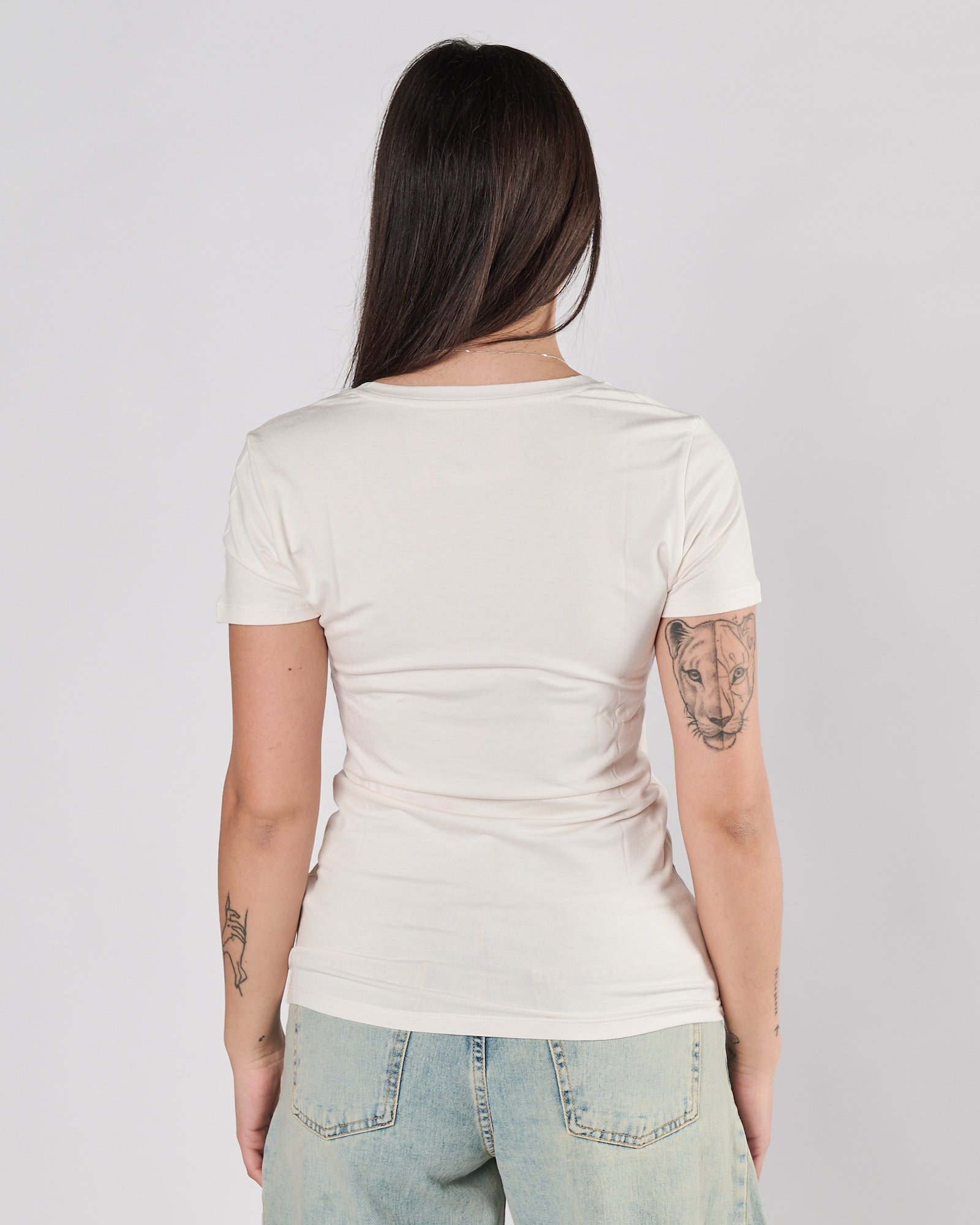 T-shirt Majestic scollo v manica corta crema