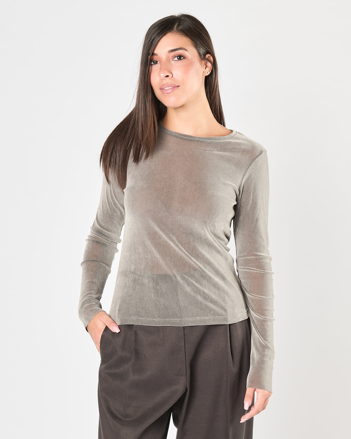 Maglia Tela9 in tulle floccato grigio