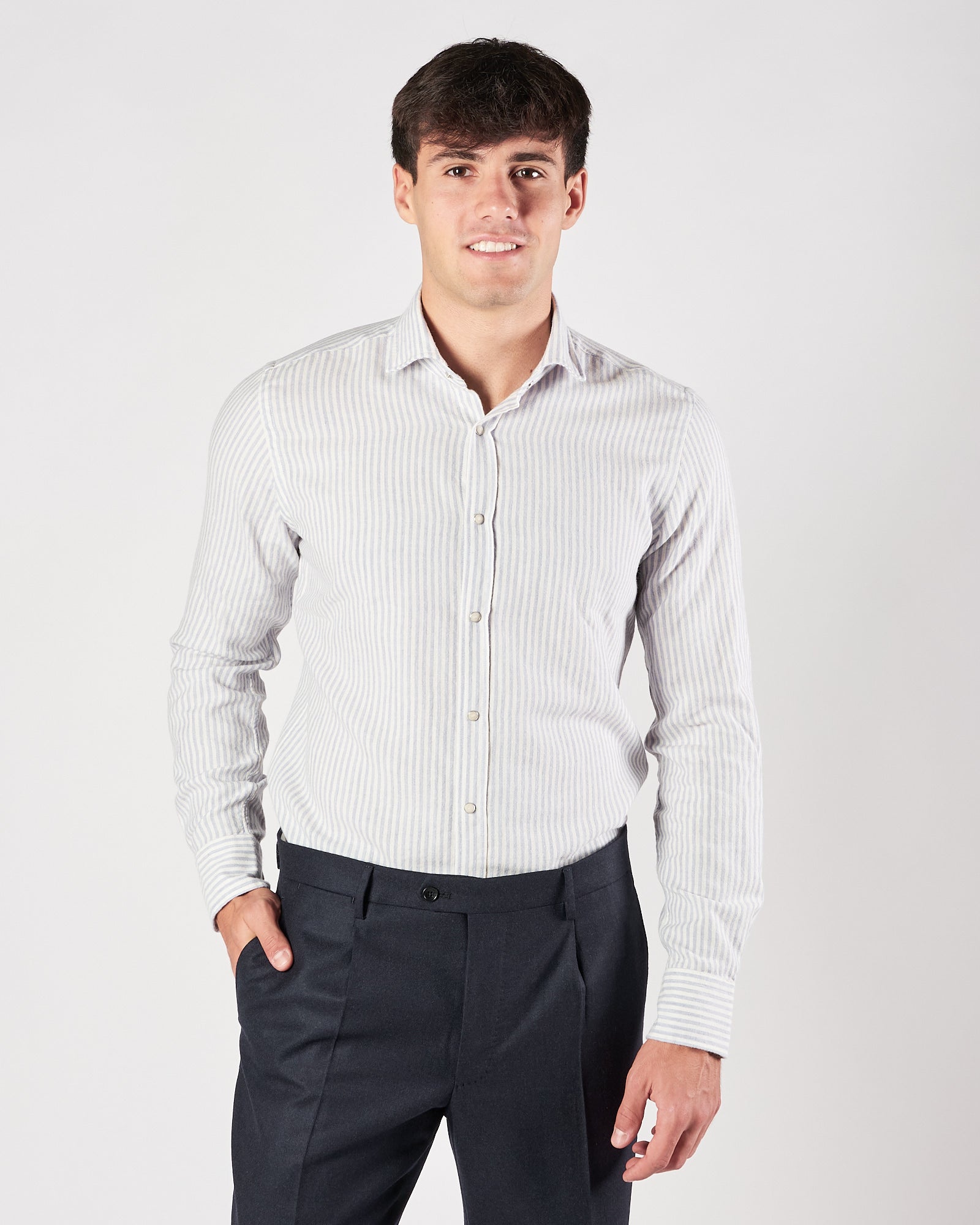 Camcia Xacus rigata celeste e bianca