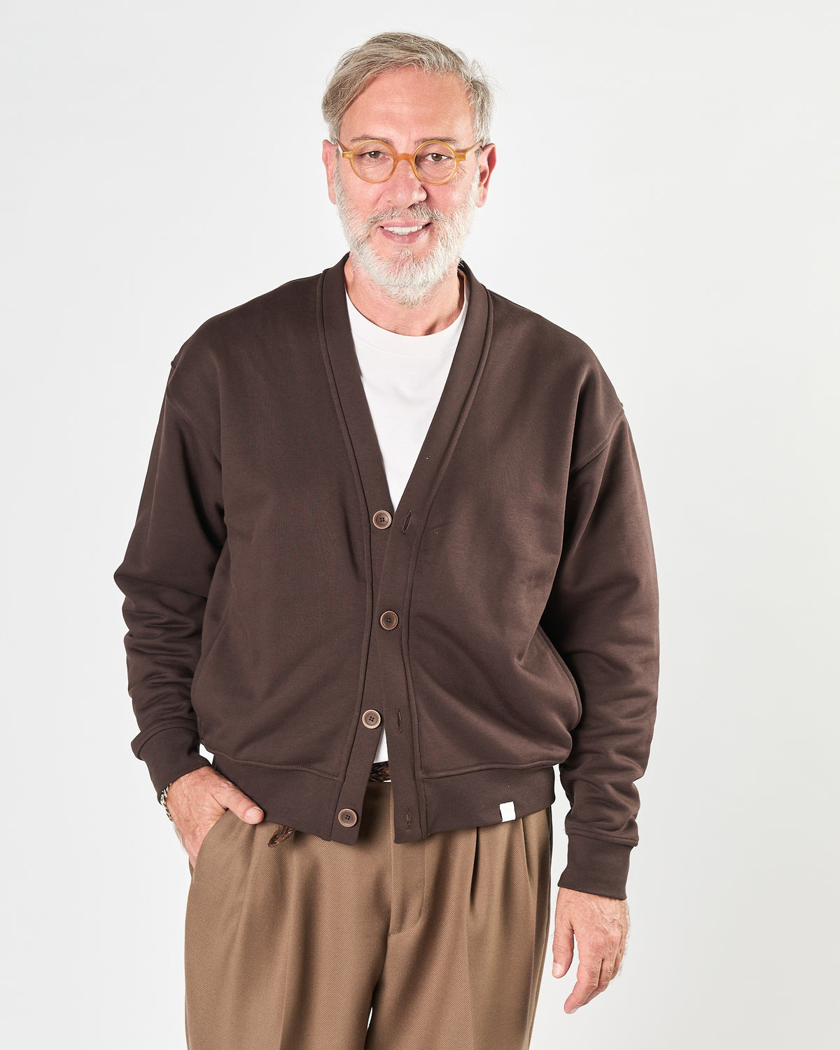Cardigan Woc in felpa cioccolato over