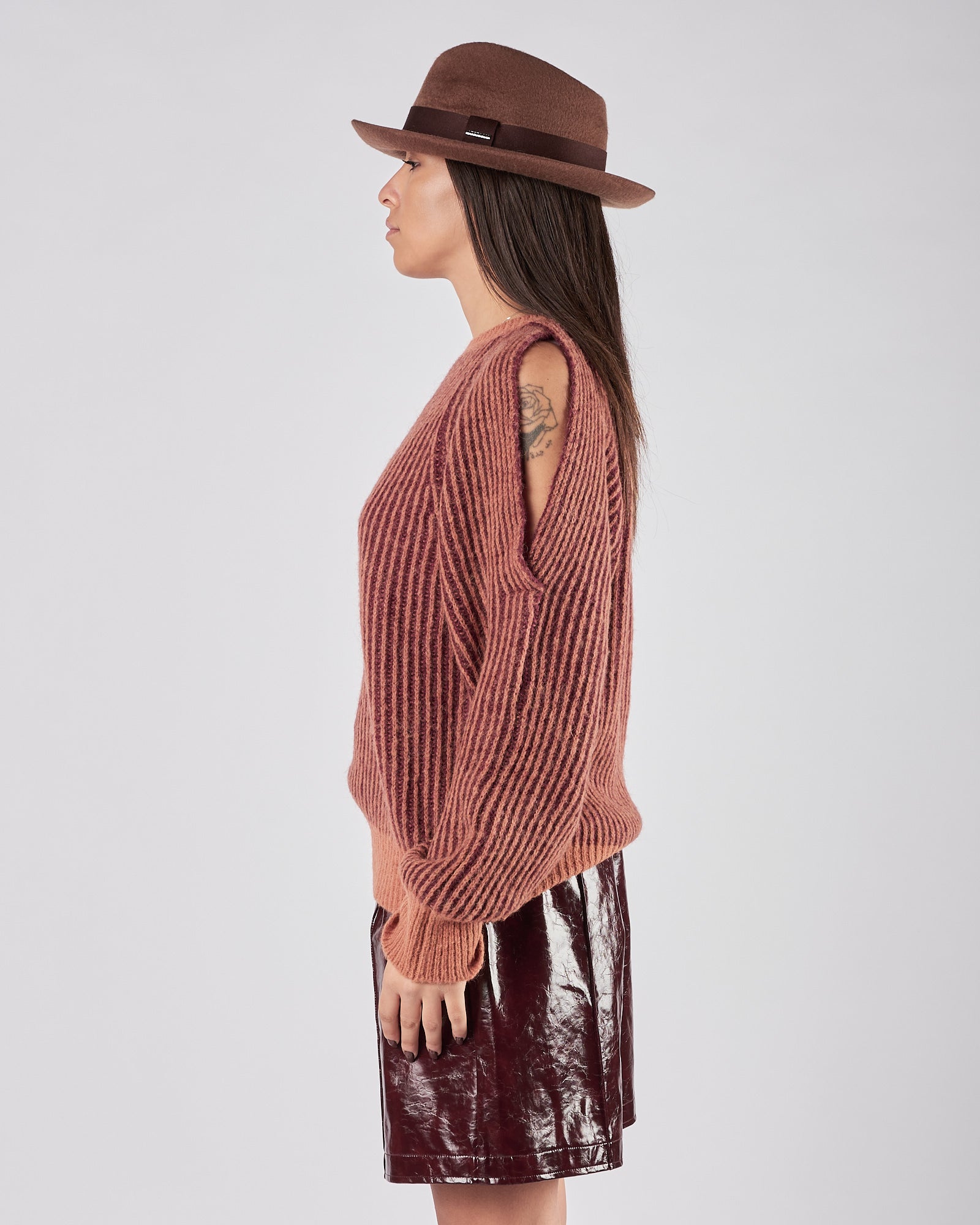 Maglia Tela9 in lana fantasia arancio e prugna