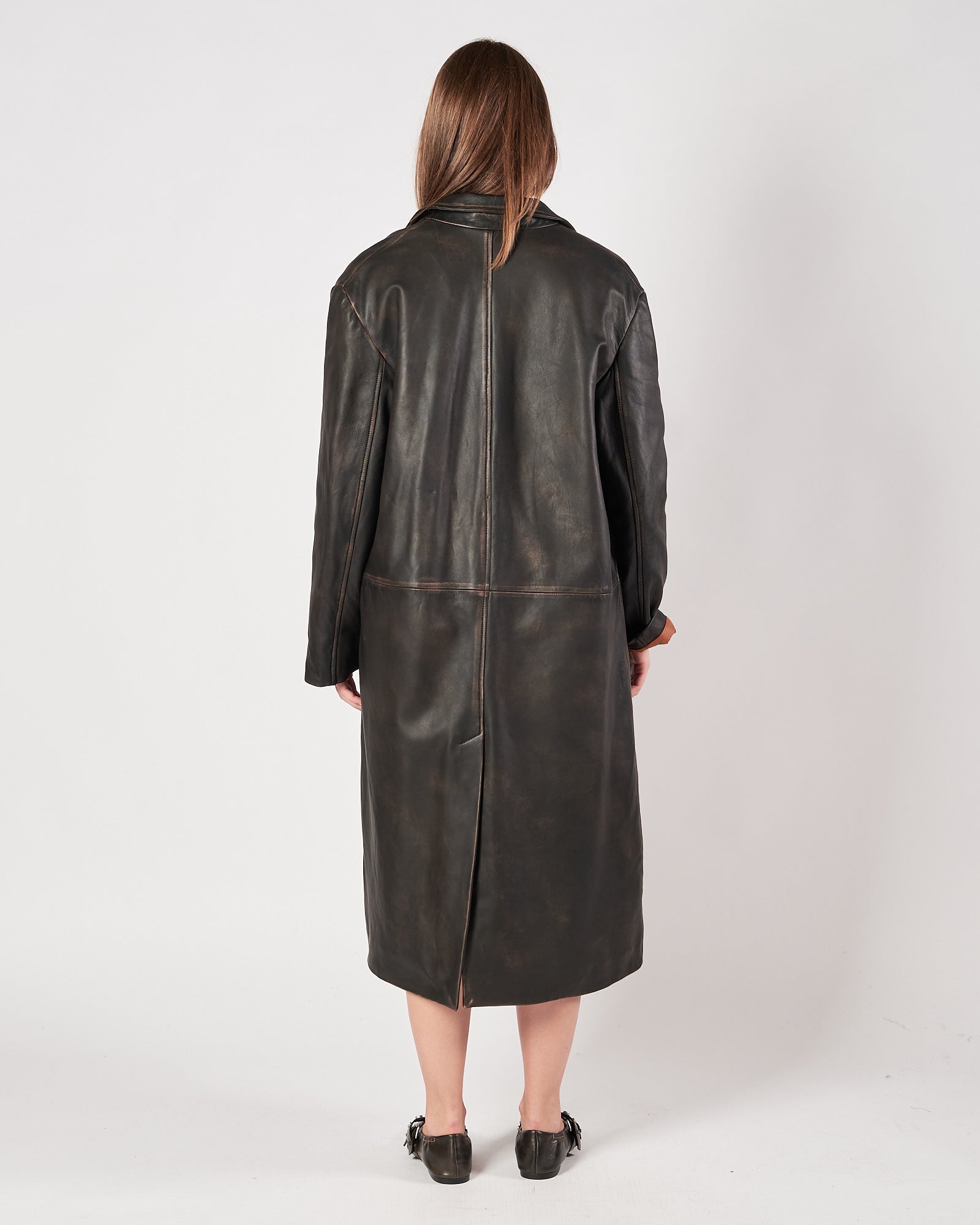 Cappotto Tela9 in pelle nero vintage