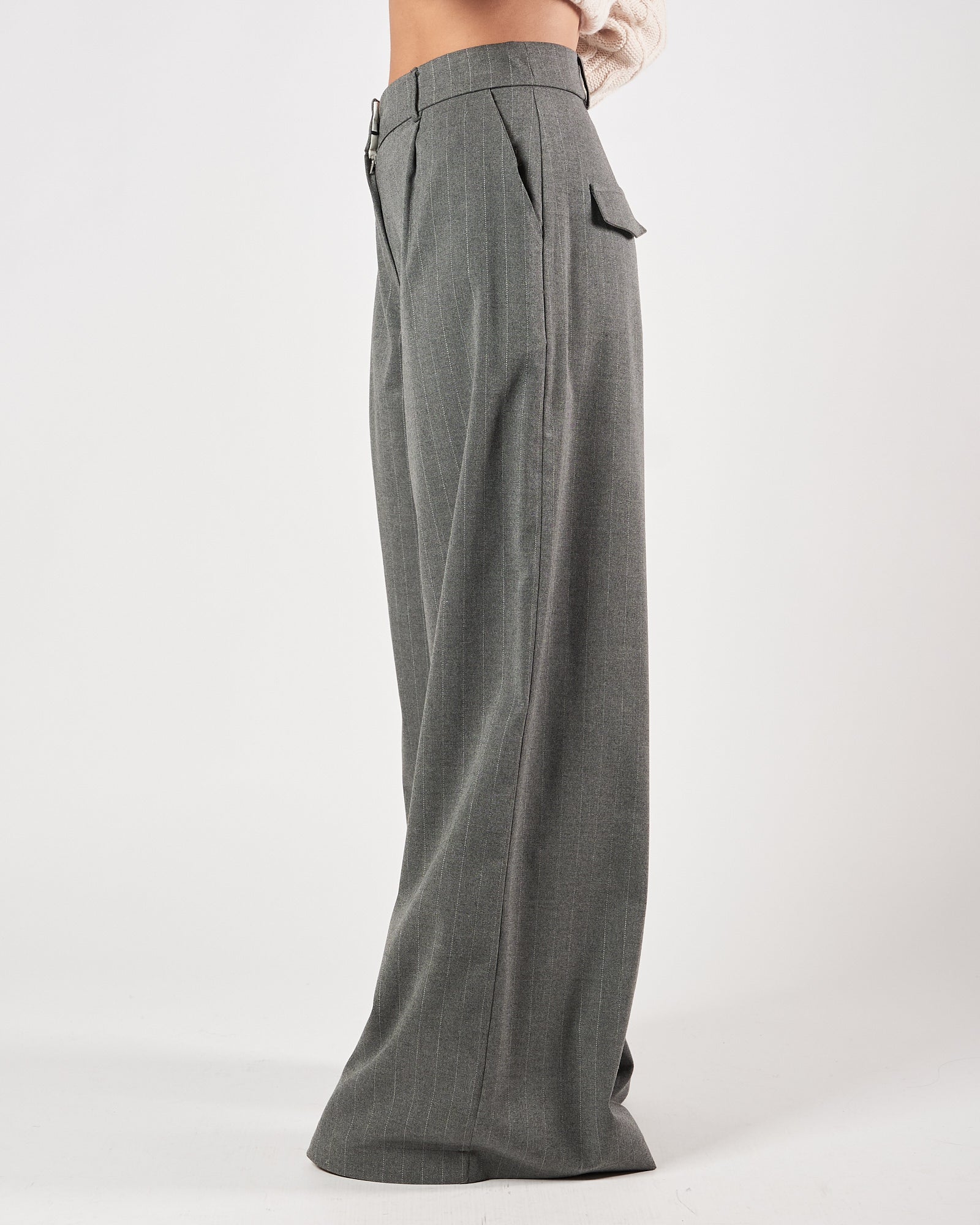 Pantalone Marc Ellis largo gessato grigio